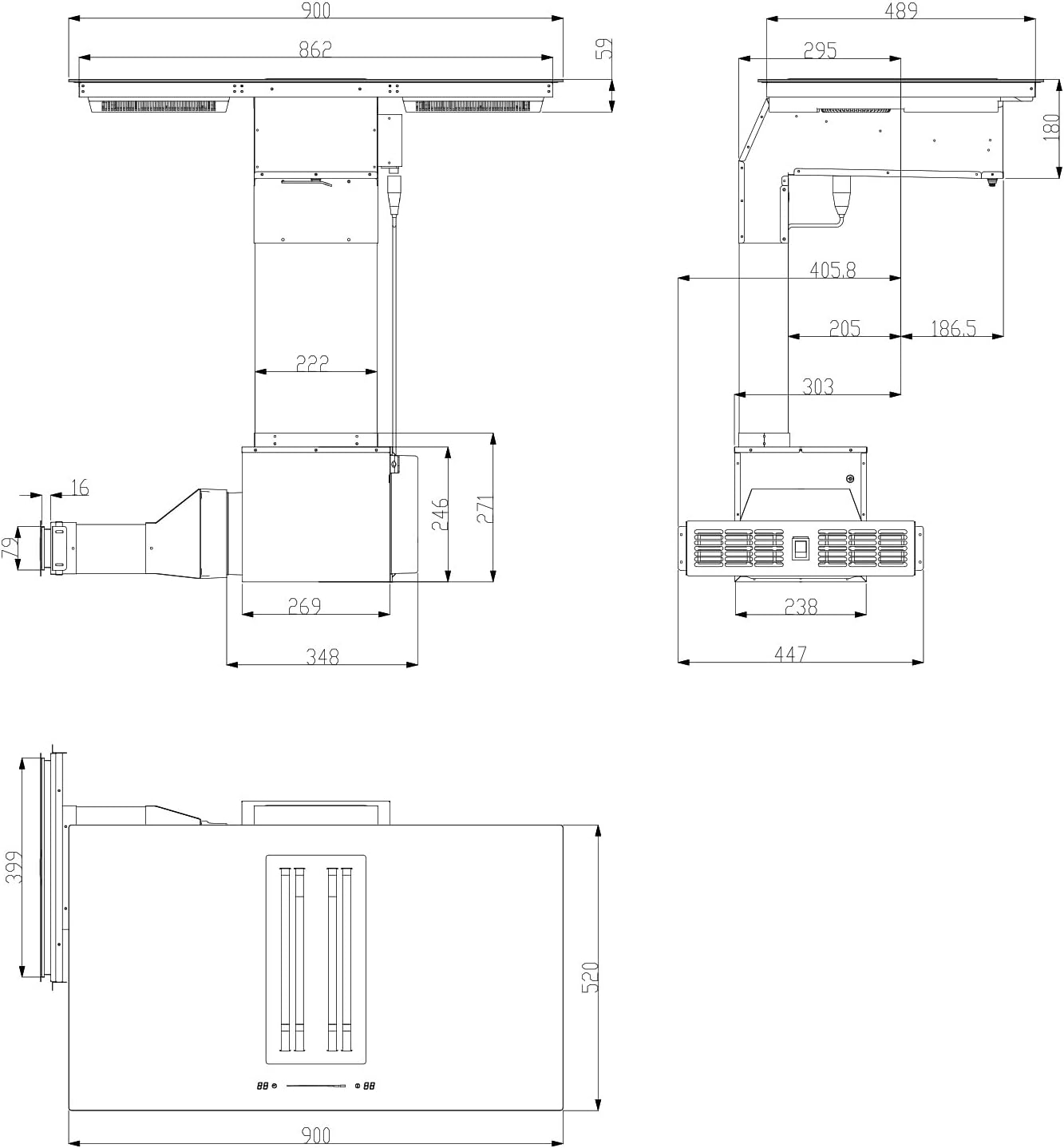 Klarstein 2-in-1 Induktionskochfeld mit Dunstabzug, Induktionskochfeld mit Abluft & Ventilator, 4-Zonen-Kochfeld, Glaskeramik-Einbauherd, Kochfeld mit Dunstabzug, Energieklasse A, 654m³/h Luftstrom