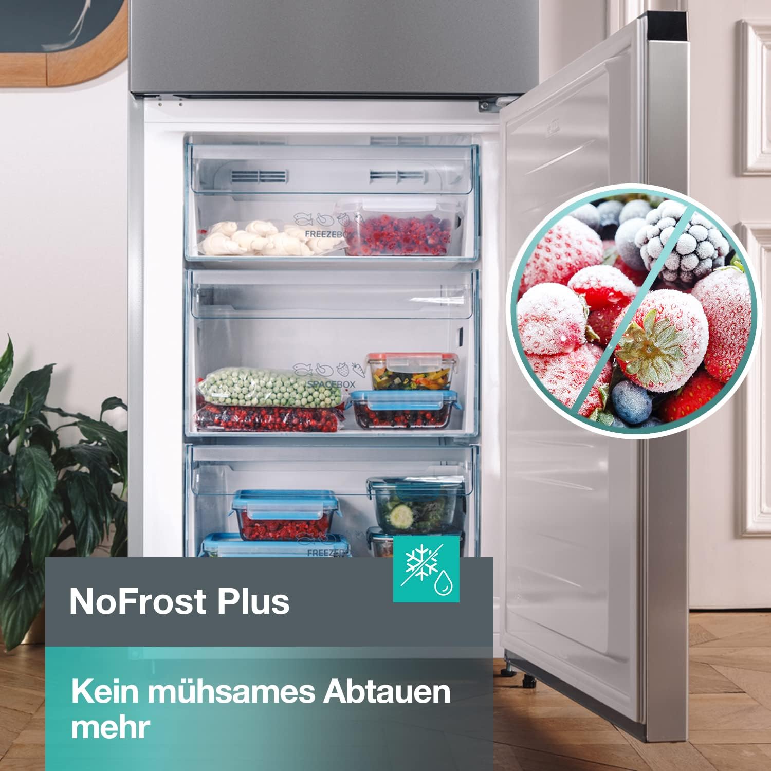 Gorenje N 619EAXL4 Kühl-Gefrier-Kombination/ LED Display/ 186 cm/ 300 l/ NoFrostPLus/ Gemüsefach mit Feuchteregler/ FastFreeze/ edelstahl