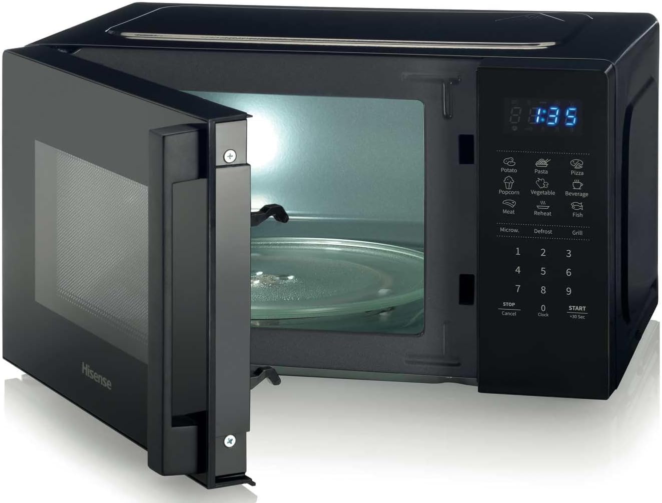 Hisense Elektronische Mikrowelle, Fassungsvermögen 23 l, Leistung 800 W, Grillleistung 1000 W, LED-Display mit Touch-Steuerung, Schwarz