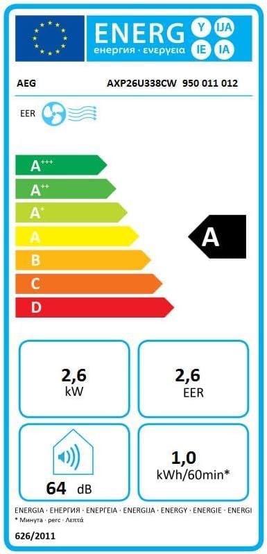 AEG Chillflex Pro AXP26U338CW mobile Klimaanlage / LED Display / Touch-Buttons / Fernbedienung / 30-40 m² / Kühlfunktion / Ventilator / Entfeuchtungsfunktion / Automatik / weiß/silber/schwarz