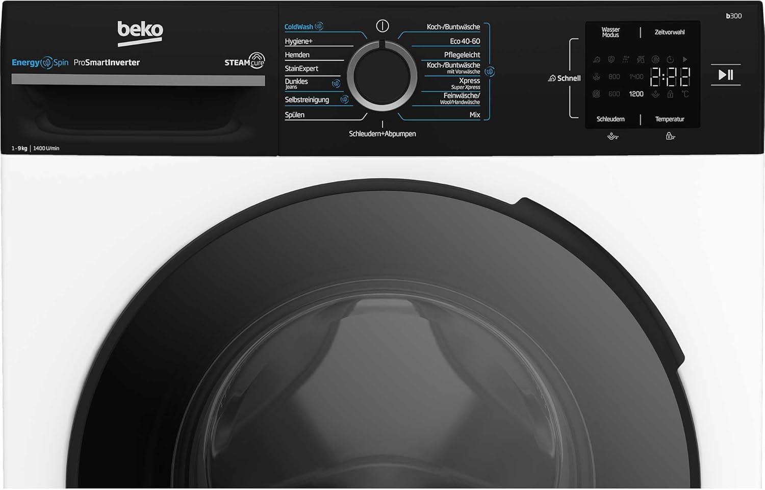 Beko WMC91464ST1 b300 Waschvollautomat, Waschmaschine, 9 kg, Bluetooth, ProSmart Inverter Motor, Dampffunktion, Pet Hair Removal, Watersafe+, Weiß