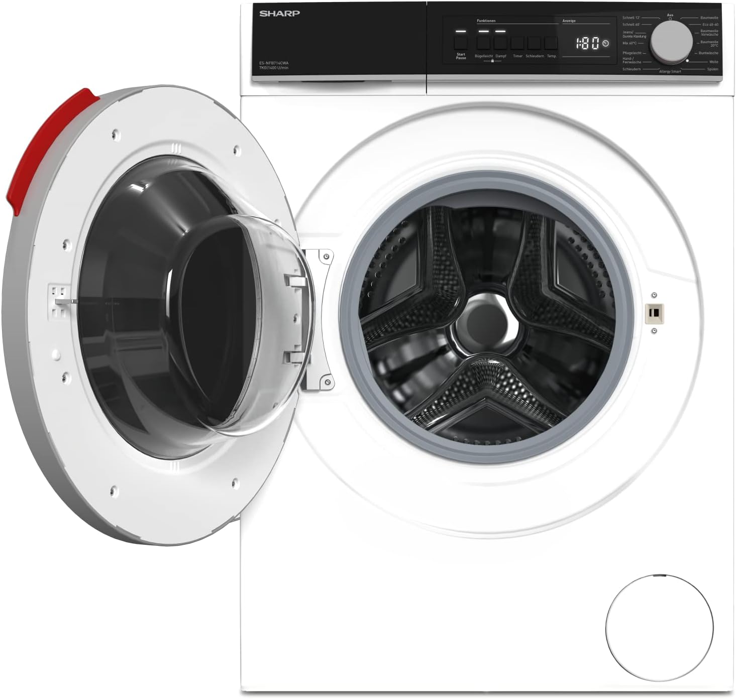 SHARP ES-NFB714CWA-DE Waschmaschine Frontlader/A / 7 kg / 1400 U/min/Advanced Inverter Motor/Dampf-Funktion / 15 Programme inkl. 12 min Kurzprogramm/AquaStop/Weiß