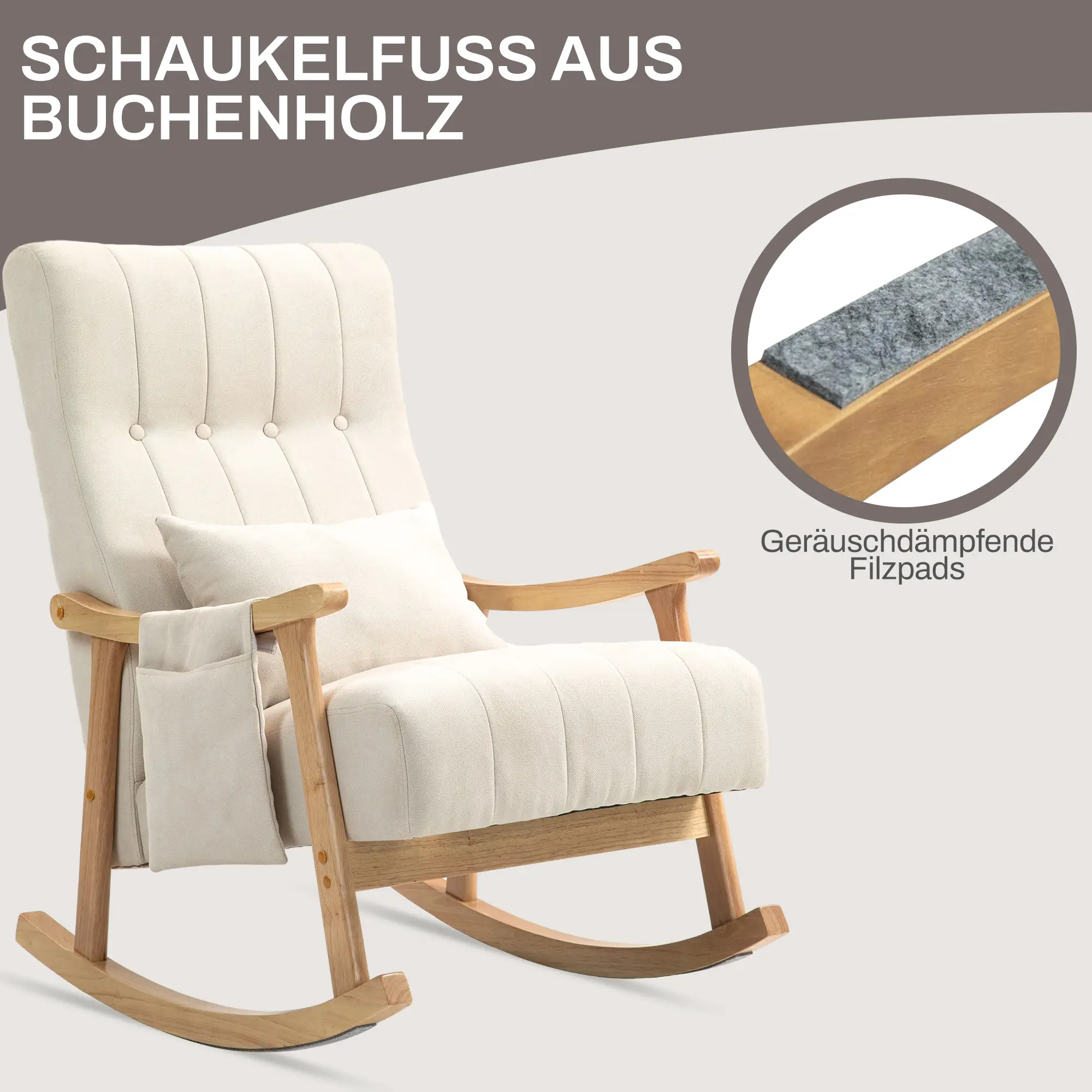 HOMCOM Schaukelstuhl mit Lendenkissen und Seitentasche Beige