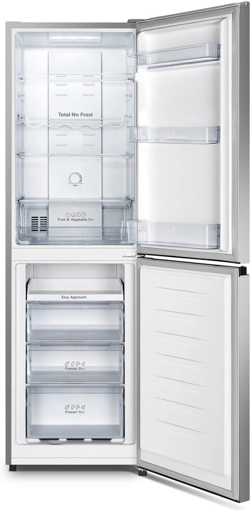 Hisense RB327N4ADD Fridge-Freezer Combination, EEK D, Total NoFrost, Interchangeable Door Hinge, Bottle Grid, 171 Litre Fridge Compartment, 85 Litre Freezer Compartment, Stainless Steel Look