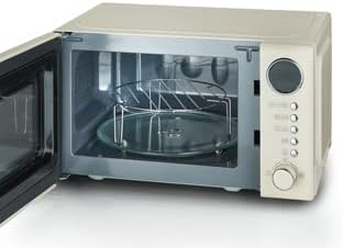SEVERIN 2-in-1 Retro Mikrowelle mit Grillfunktion, Grillofen mit 5 Leistungsstufen und 8 Automatikprogrammen, hochwertige Mikrowelle mit Grill, ca. 700 W, creme / chrom, MW 7892