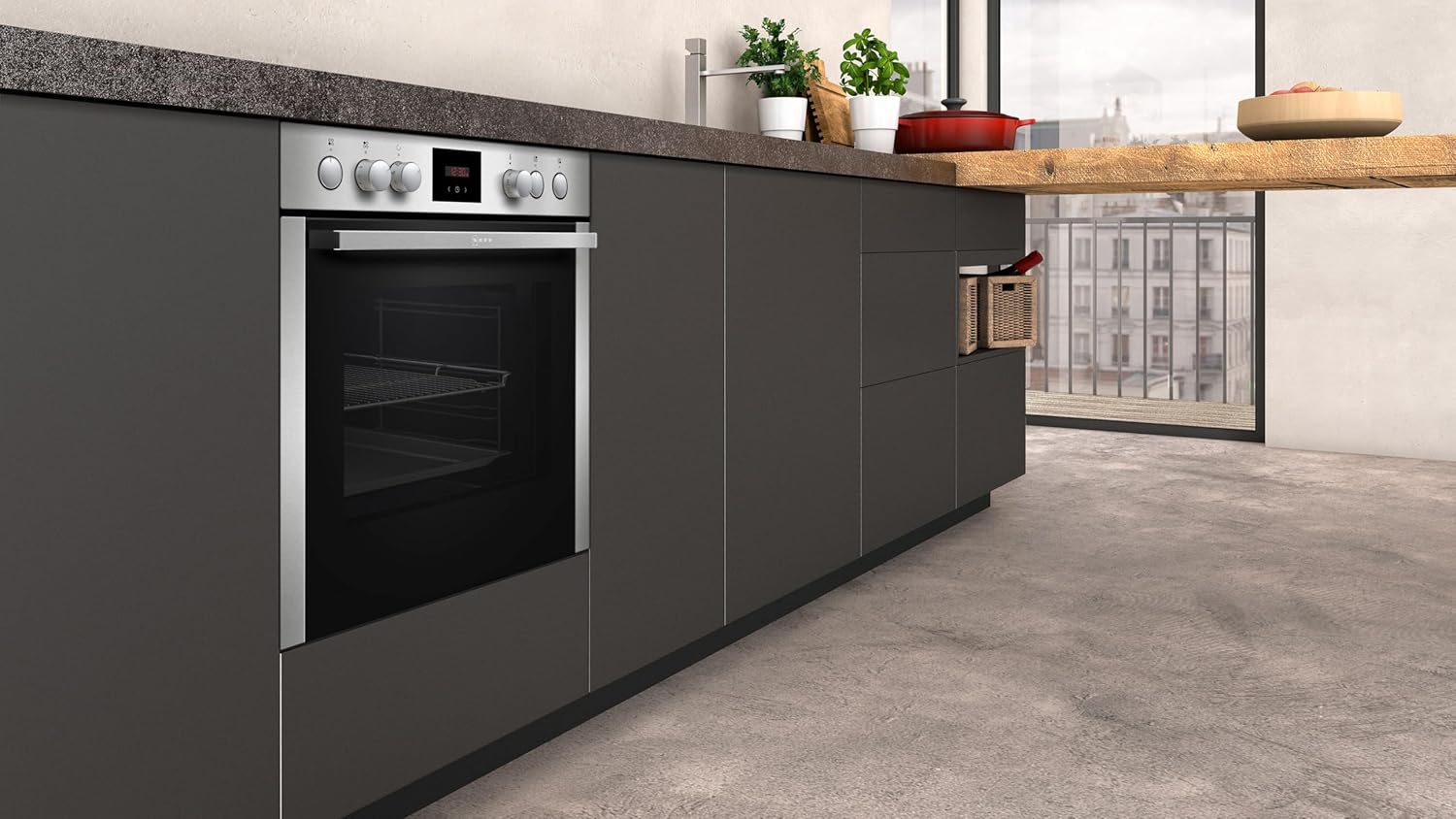 NEFF EDX442, Set bestehend aus E1ECD0AN0, N 30, Einbauherd mit CircoTherm, 60 x 60 cm, Edelstahl und M13R42N2, N 50, herdgesteuertes Elektrokochfeld, 60 cm, Schwarz, mit Rahmen aufliegend