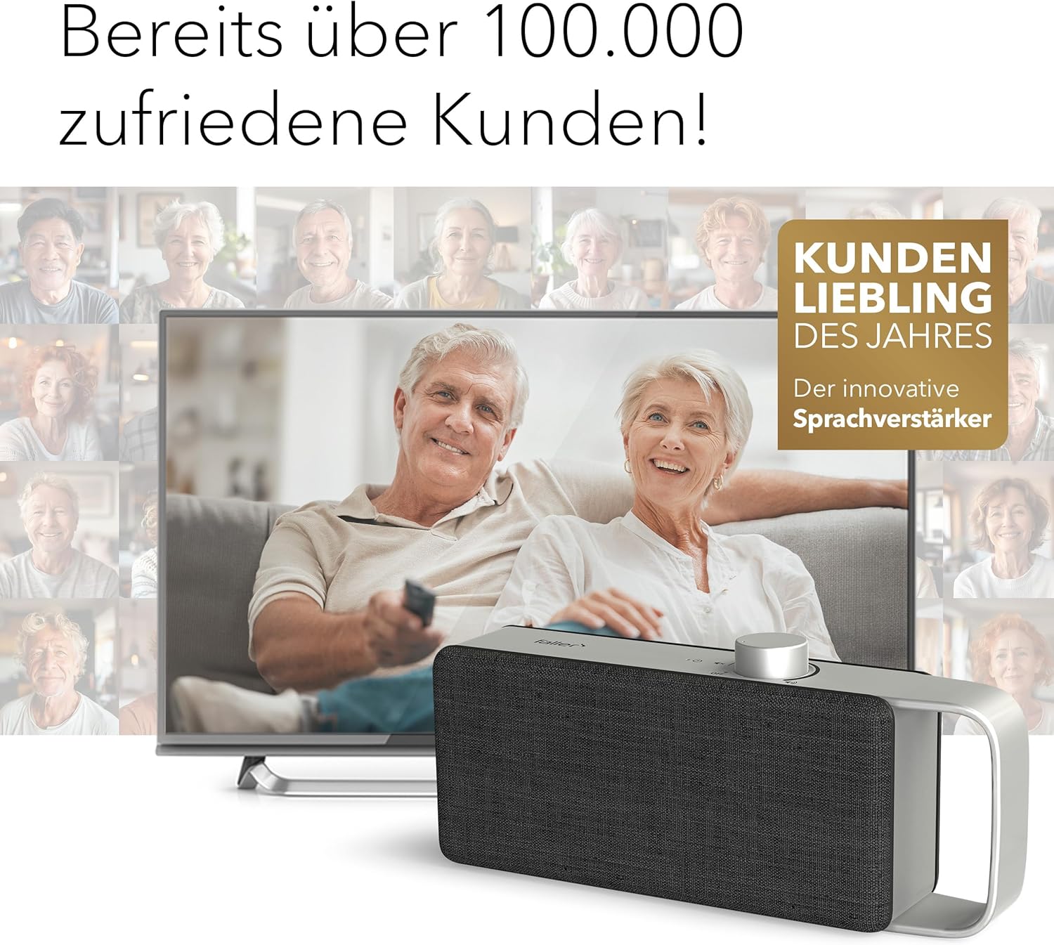 faller Oskar TV Lautsprecher/Soundbar mit Clear Voice (tragbar, kabellos, einfache Bedienung, Aluminiumgehäuse)
