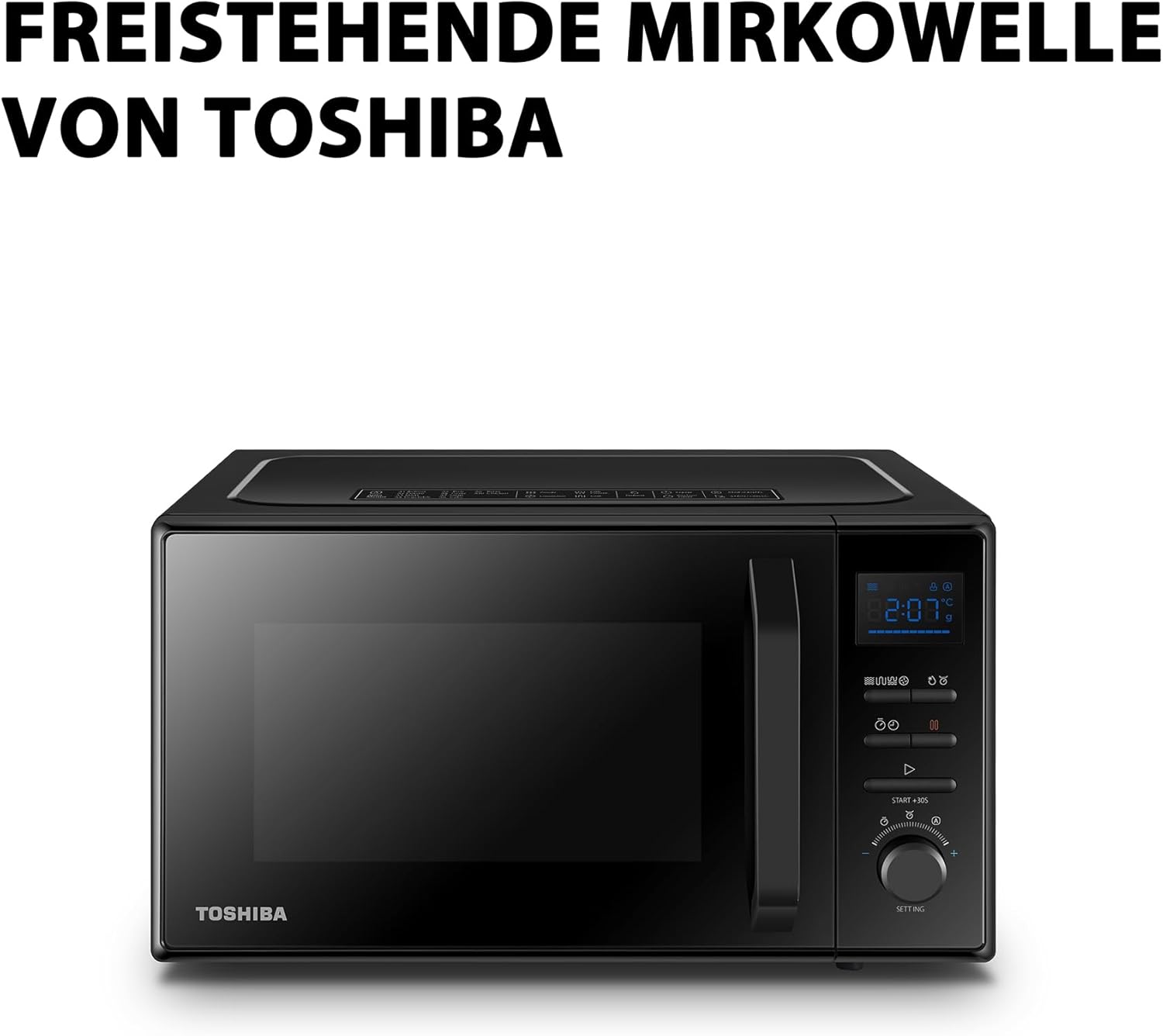 Toshiba Freistehend MW2-AC25TF(BK) 4-in-1 Mikrowelle mit Heißluft & Grill & Kombi Funktion / 25L / 900W / 1100W Grill / 2100W Heißluft/Emaille Innenraum/Drehteller mit Positionsspeicher/Schwarz