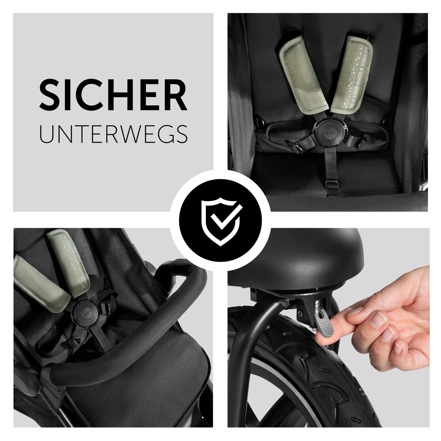 hauck Kinderwagen Runner 2, Dreirad Buggy mit XL Lufträder für Kinder bis 22 kg, UV-Schutz 50+, Belüftungsfenster, Höhenverstellbar, Faltbar, XL Korb bis 3 kg, Liegefunktion (Black)