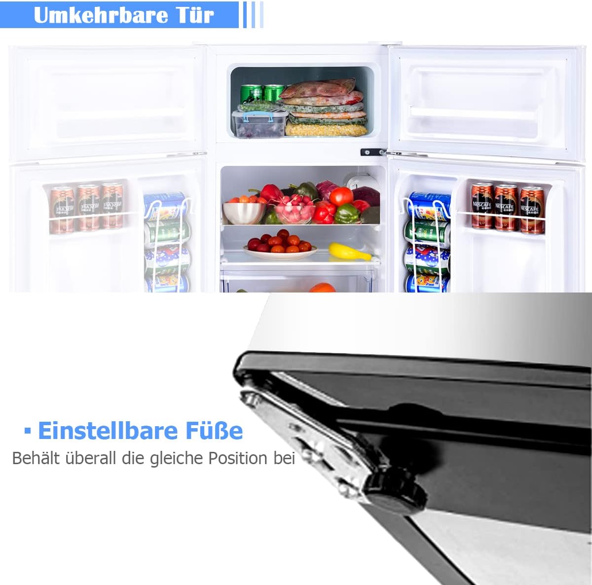 GOPLUS Kühlschrank mit Gefrierfach - Kühl Gefrierkombination / 90L Gesamtnutzinhalt, 27L Gefrierteil/Thermostat einstellbar/LED Innenbeleuchtung/Türanschlag wechselbar (Weiß)