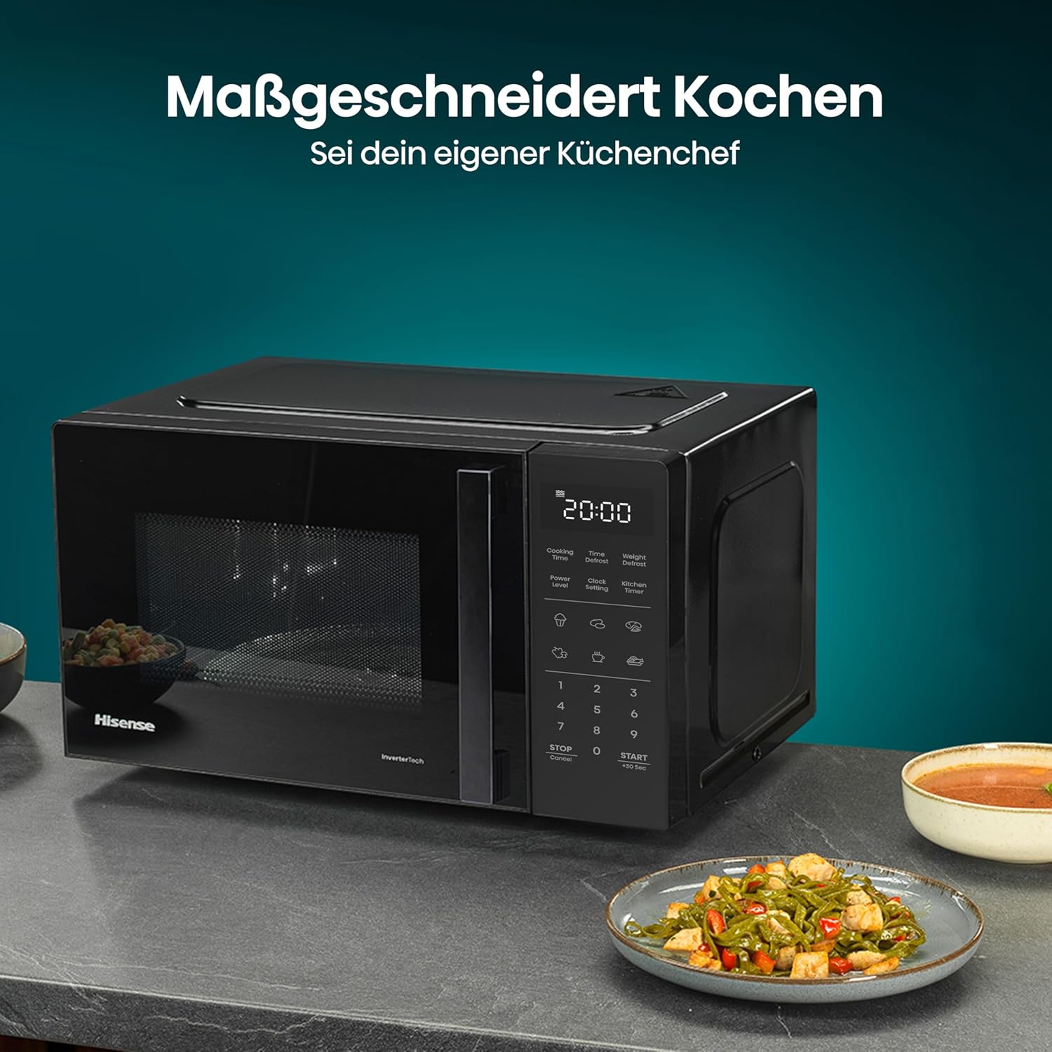 Hisense Elektronische Mikrowelle, Fassungsvermögen 23 l, Leistung 800 W, Grillleistung 1000 W, LED-Display mit Touch-Steuerung, Schwarz
