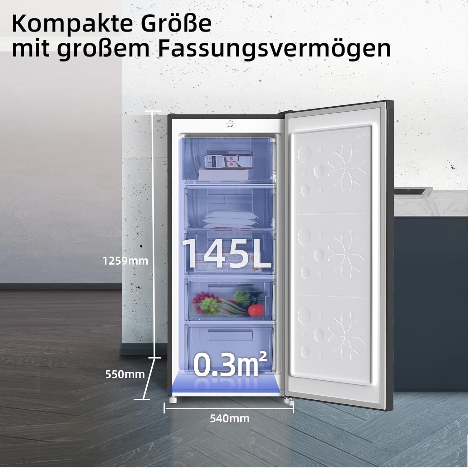 CHIQ Gefrierschrank FSD160D4E | Wechselbarer Türanschlag | Sehr Leise 41 DB (145L Manuelle Abtauung)| 12 Jahre Garantie auf den Kompressor*| 126 x 54 x 55 cm (HxBxT)