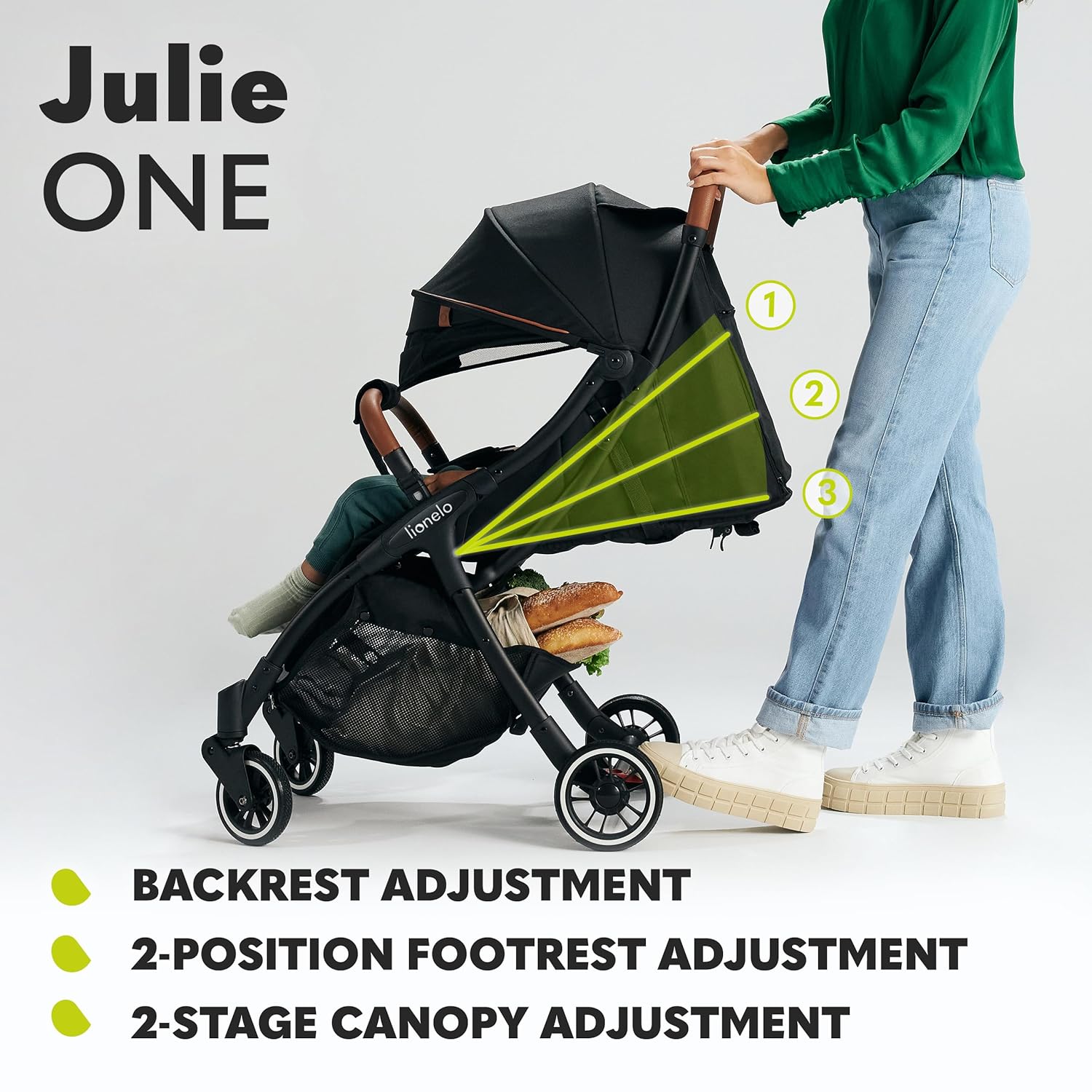 LIONELO Julie One Buggy Kinderwagen bis 22 kg, verstellbare Rückenlehne und Fußstütze, Moskitonetz, Beinwärmer, Getränkehalter und Transporttasche, zusammenklappbar
