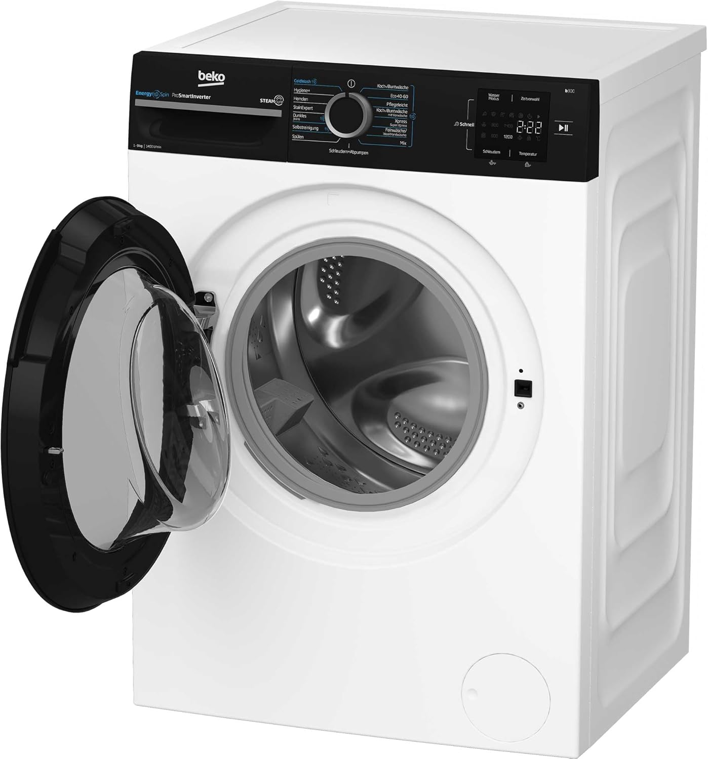 Beko WMC91464ST1 b300 Waschvollautomat, Waschmaschine, 9 kg, Bluetooth, ProSmart Inverter Motor, Dampffunktion, Pet Hair Removal, Watersafe+, Weiß
