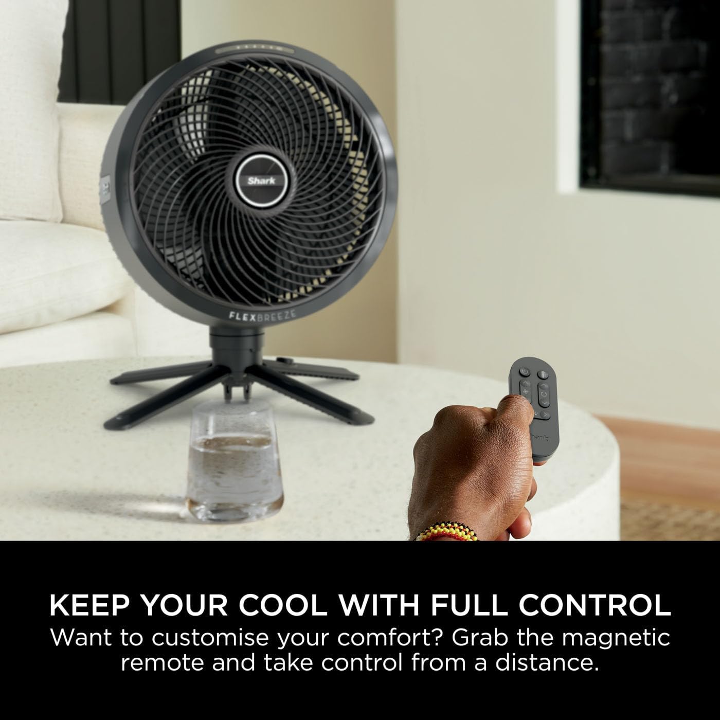 Shark FlexBreeze 2-in-1-Ventilator mit hoher Geschwindigkeit, Hybrid-Ventilator mit Kabel und kabellos, für den Innen- und Außenbereich, mit Fernbedienung, Neigung, verstellbar, UV-beständig und