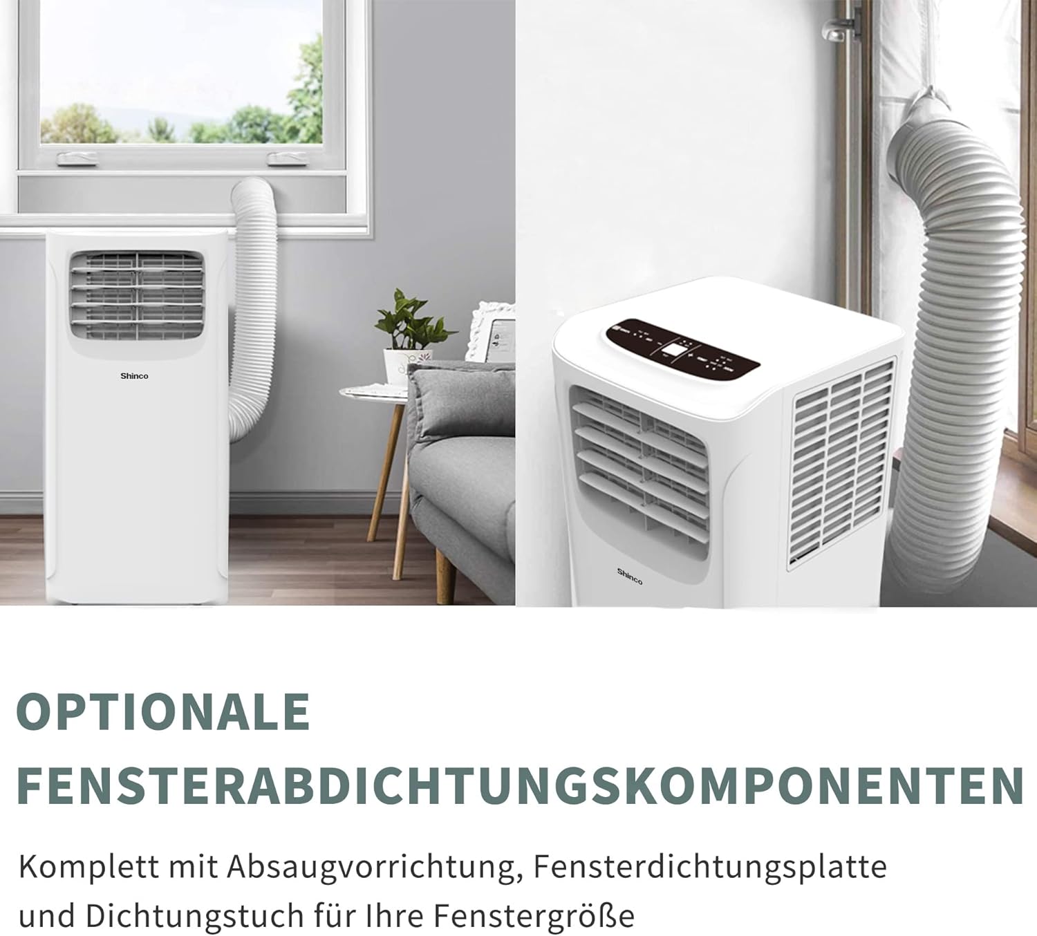 SHINCO Mobile Klimaanlage mit Abluftschlauch, 12000BTU, Kühlung&Heizung&Ventilieren&Entfeuchten, Mobiles Klimagert mit Fenstermontage-Kit, 24H-Timer, APP, für Rume von etwa 90m