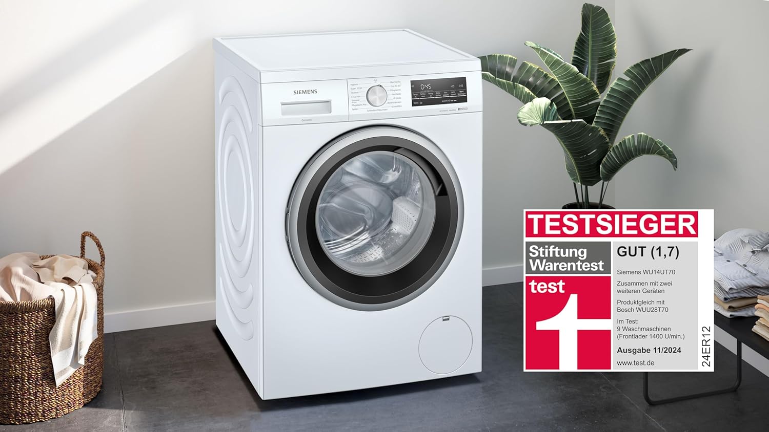 Siemens WU14UT42, iQ500 Waschmaschine, 9kg, 1400 UpM, Unterbaufähig, Extra stromsparend und leise, varioSpeed für kürzere Programme, LED-Display, Outdoor-Programm, Nachlegefunktion, aquaStop