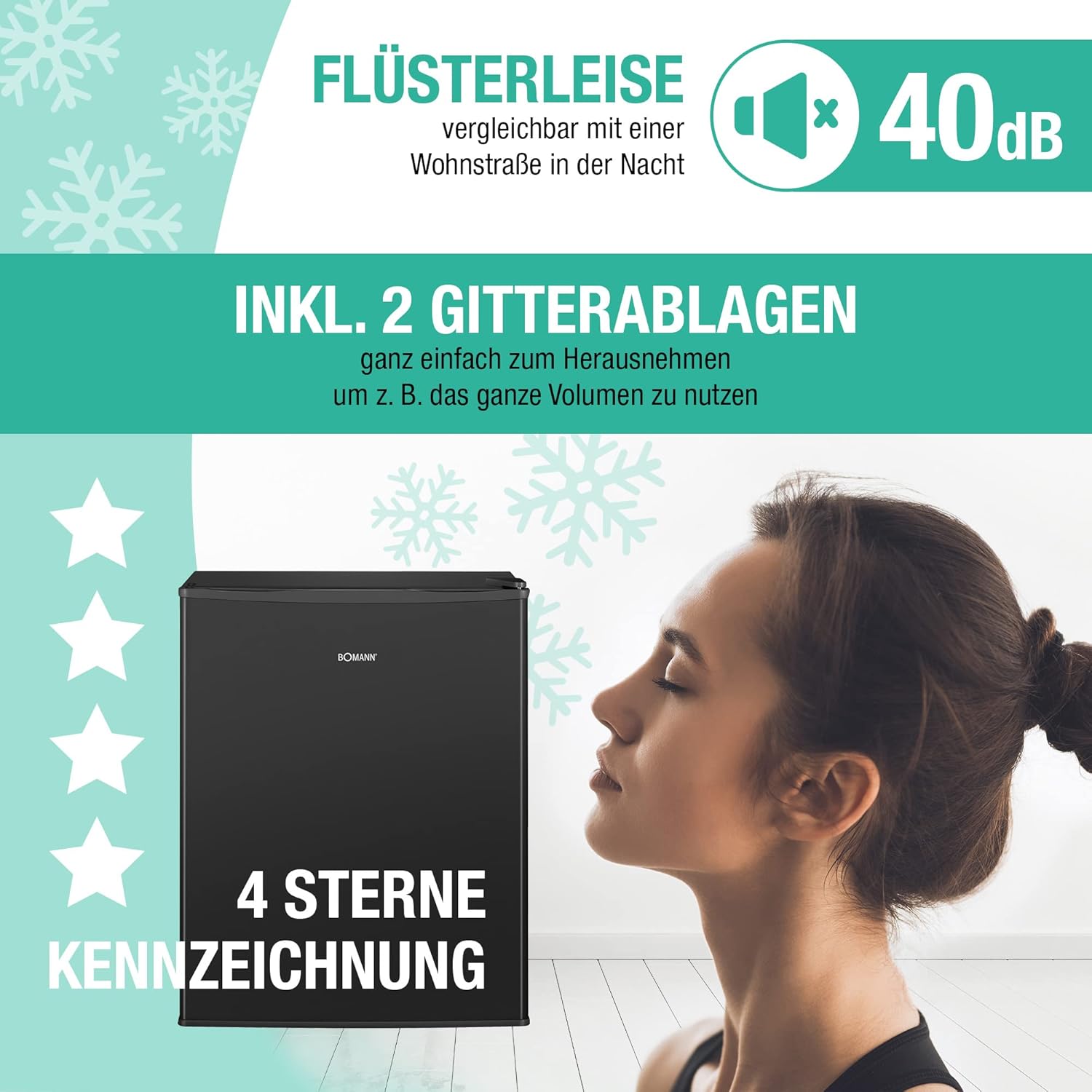 Bomann Gefrierschrank klein mit 42L Nutzinhalt | Mini Gefrierschrank mit 2 herausnehmbaren Gitterablagen | Gefrierschrank mit wechselbarem Türanschlag & stufenloser Temperaturreglung |GB 7236 schwarz