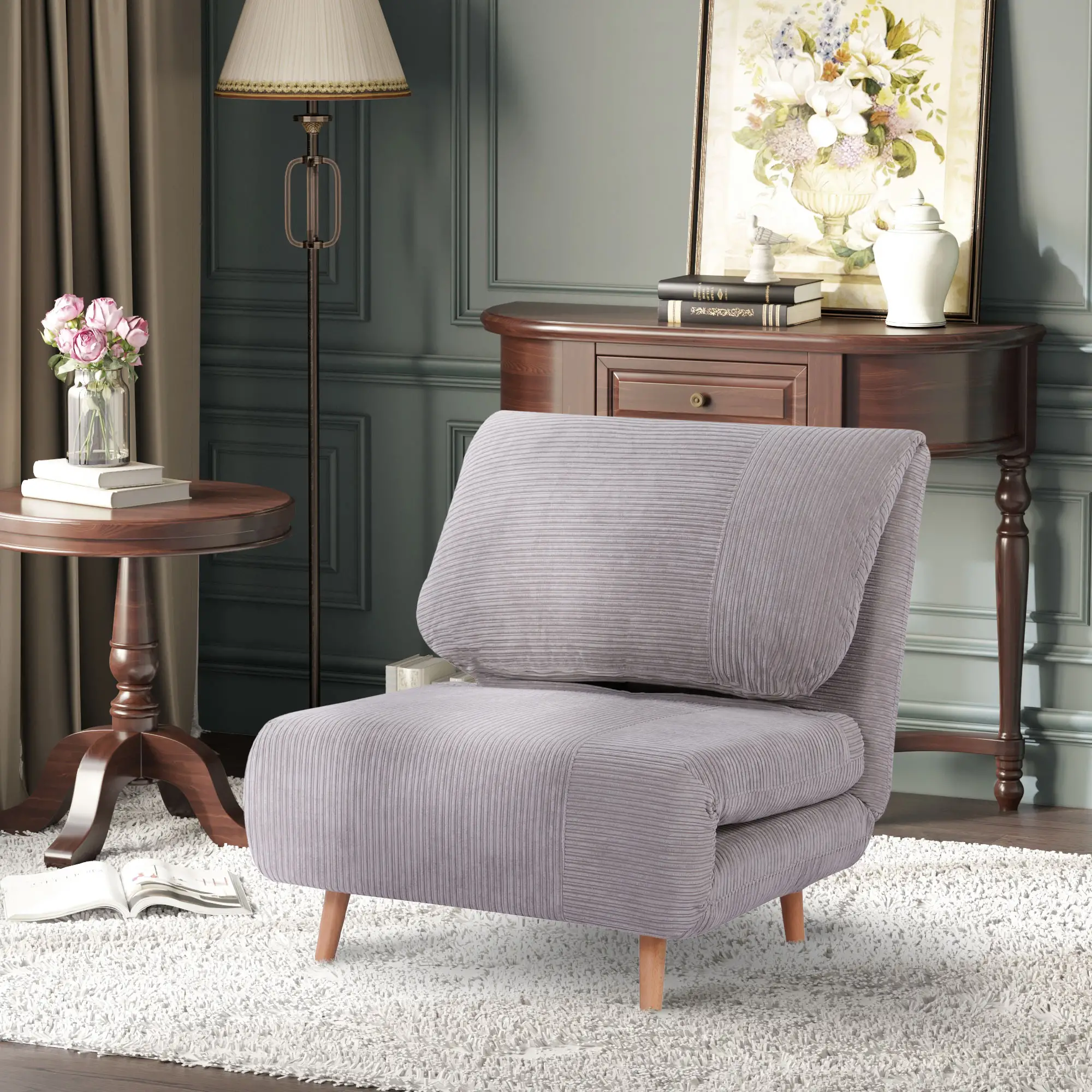 HOMCOM Schlafsessel Schlafsofa 2-in-1 verstellbare Rückenlehne Hellgrau