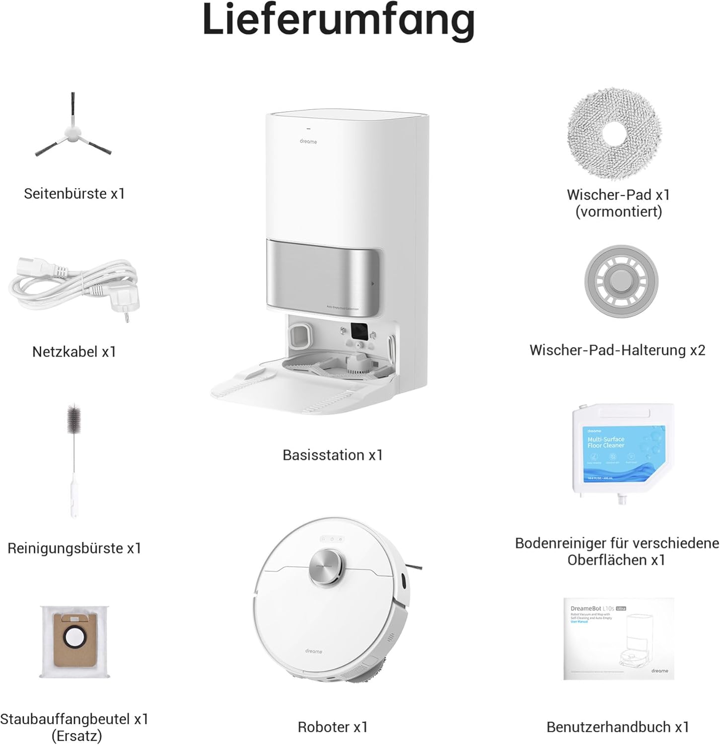 dreame L10s Pro Ultra Heat Roboter Staubsauger mit Automatische Moppreinigung mit heiem Wasser, Moppverlngerung, 7.000 Pa Saugkraft, Doppelte Mopp- und Bodenreinigung, Teppicherkennung