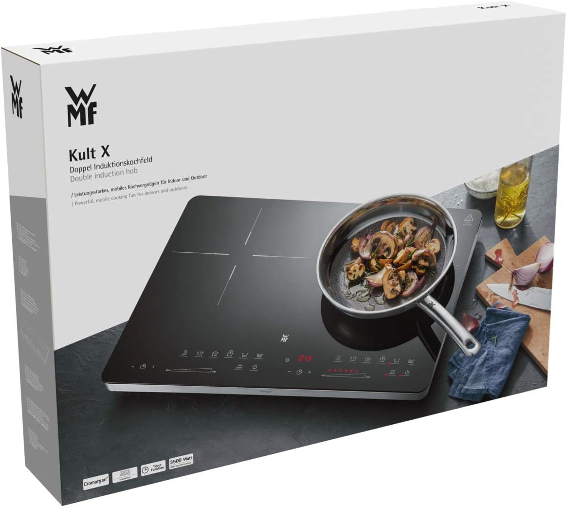 WMF Kult X Doppel- Induktionskochfeld 2 Platten, Kochplatte bis 28 cm, 2 Kochzonen, 8 Stufen, Topferkennung,Touch-Display, Glaskeramik, Timer-Funktion, 3500 W