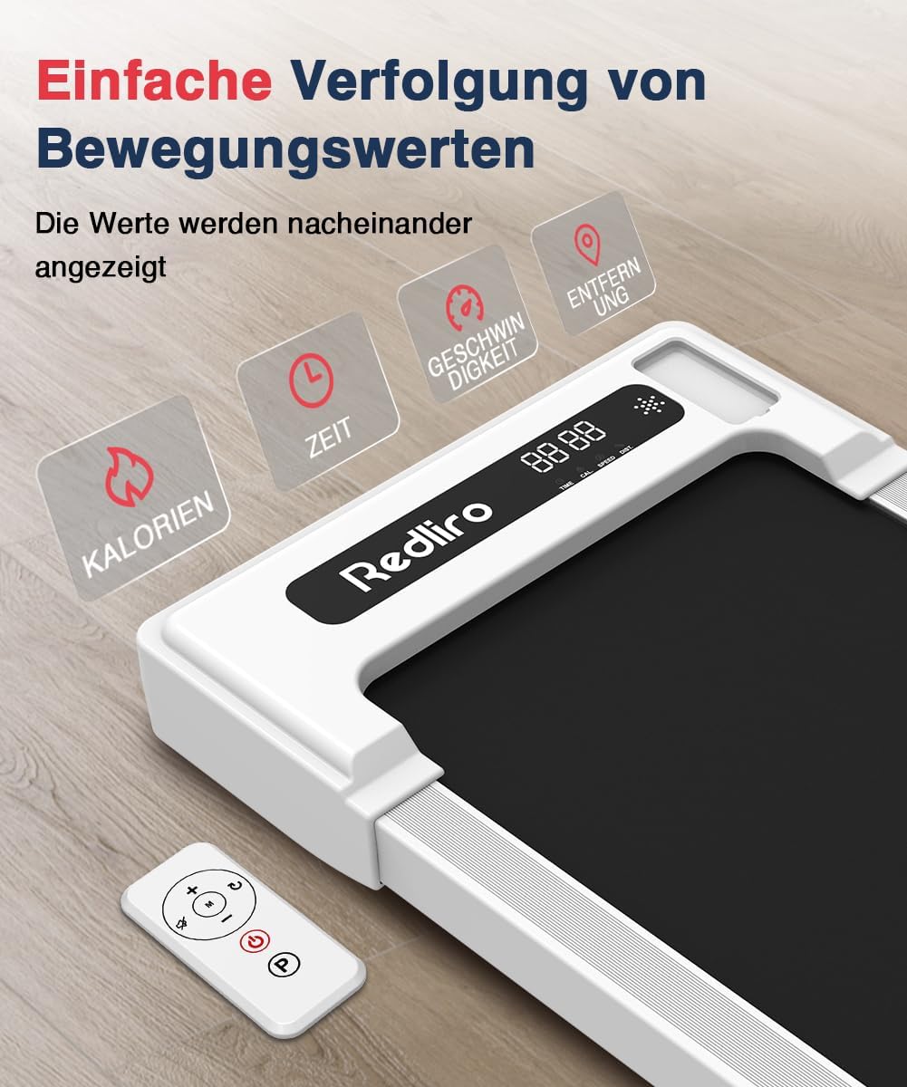Redliro Walking Pad, Laufband für Zuhause mit Fernbedienung und LED-Anzeige, Kompaktes und leises Laufband Schreibtisch für Zuhause/Büro 1-6km/h