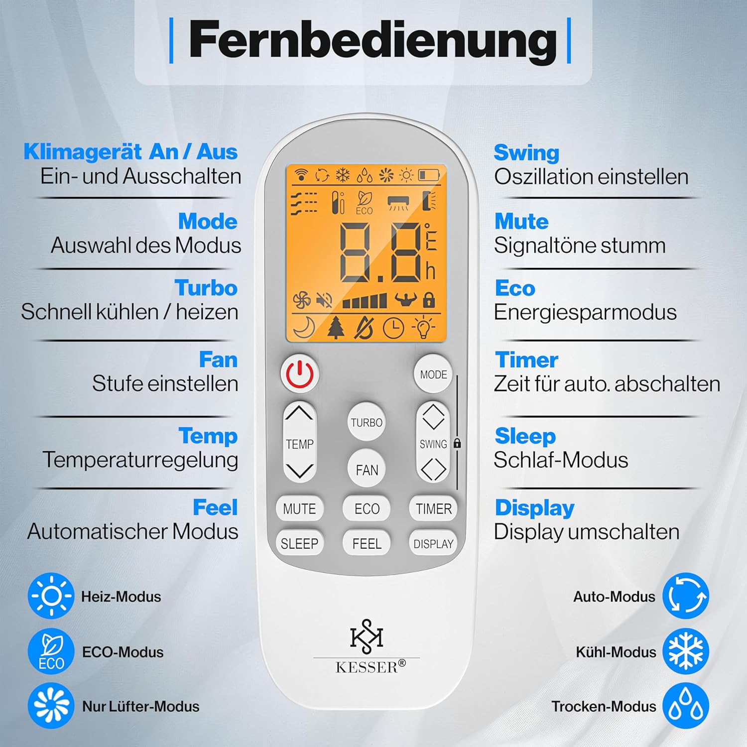 KESSER® Klimaanlage Set Split - mit WiFi/App Funktion Klimagerät - Kühlen A++/ Heizen A+ - 9000 BTU/h (2.600 Watt) Kältemittel R32 - Fernbedienung, Timerfunktion - Inkl. komplettem Montagematerial