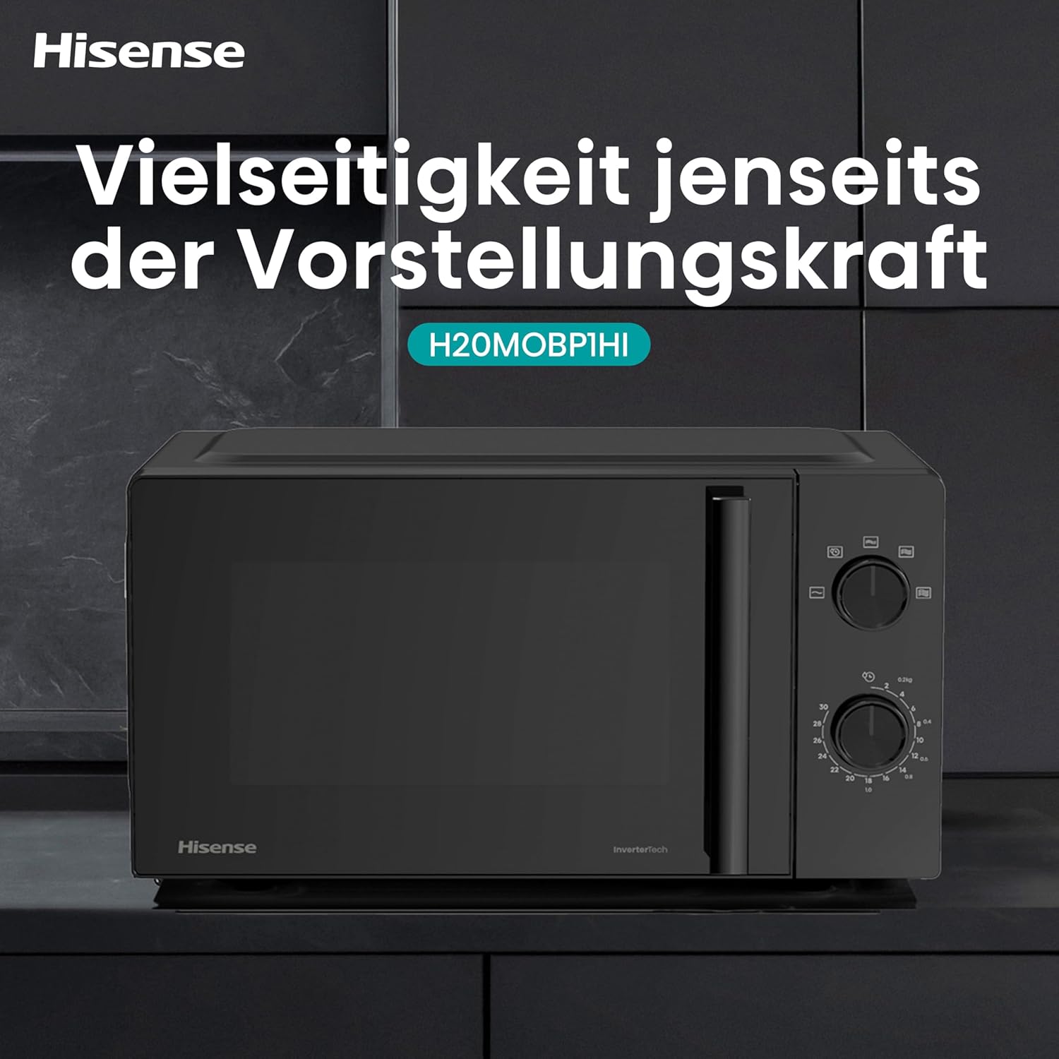 Hisense Elektronische Mikrowelle, Fassungsvermögen 23 l, Leistung 800 W, Grillleistung 1000 W, LED-Display mit Touch-Steuerung, Schwarz