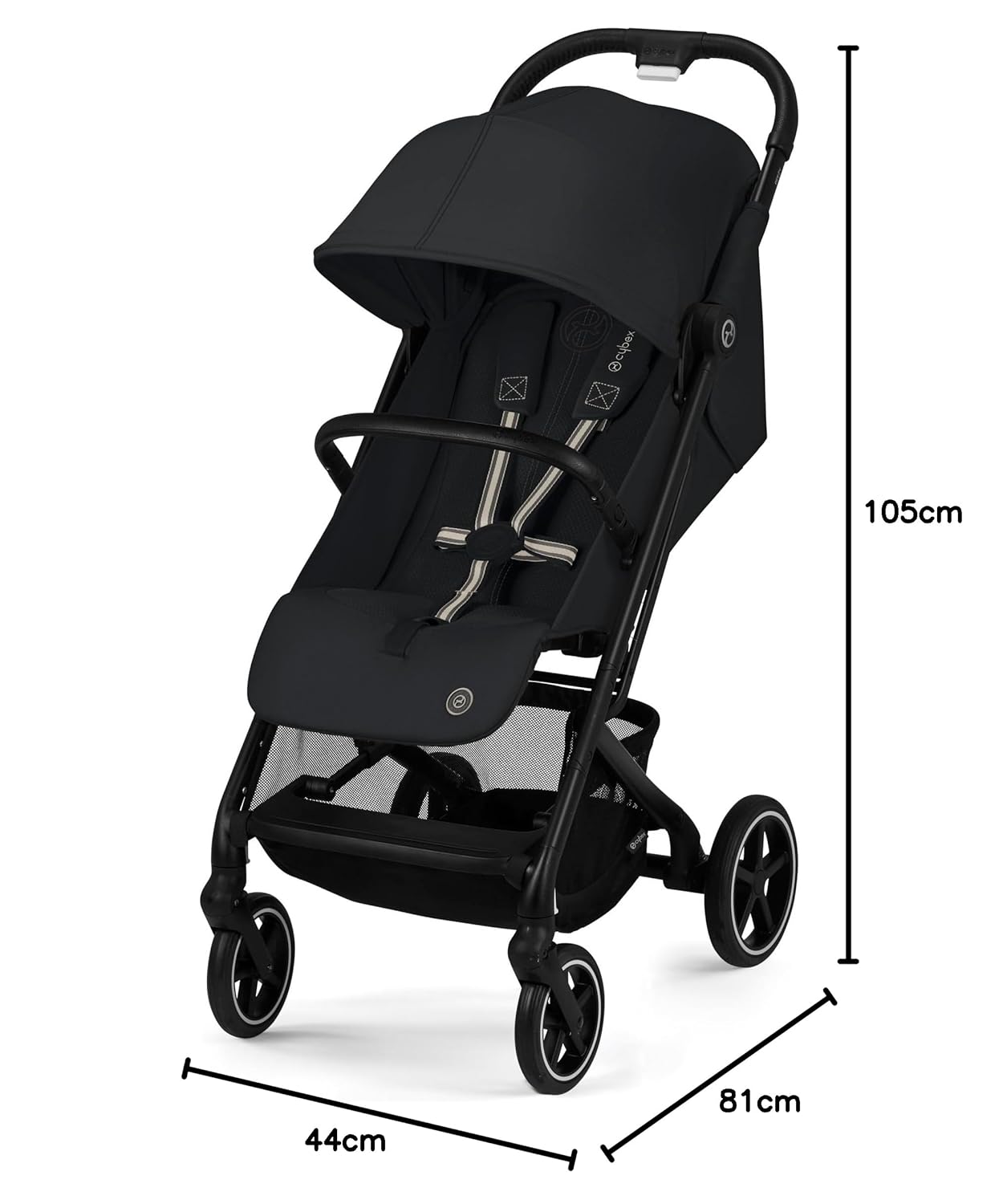 Cybex Gold Kinderwagen Beezy mit One-Pull Harness, Ab Geburt bis ca. 4 Jahre (max. 22 kg), Kompakt und ergonomisch, Magic Black (Schwarz mit schwarzem Rahmen)