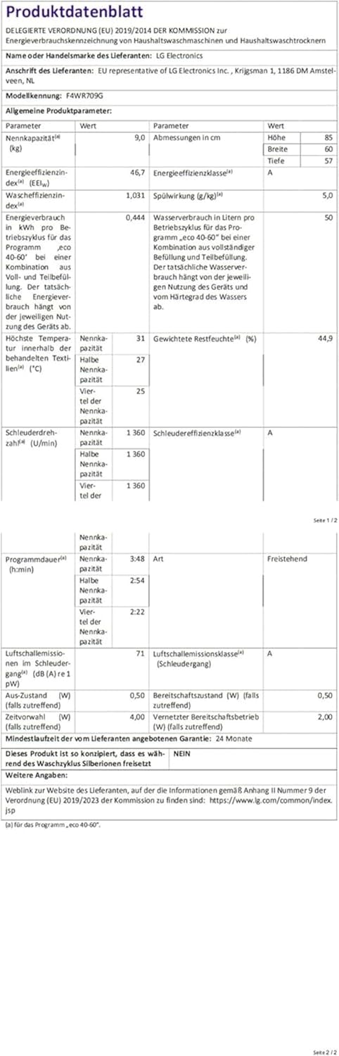 LG F4WV7080, Klasse A, Frontlader-Waschmaschine 8 kg, 1400 U/Min, AI Direct Drive, Wi-Fi, Tiefenreinigung mit Dampf, Groe Kapazitt, TRIPLE A, Auentür aus Sicherheitsglas, 62 x 60 x 85 cm Wei