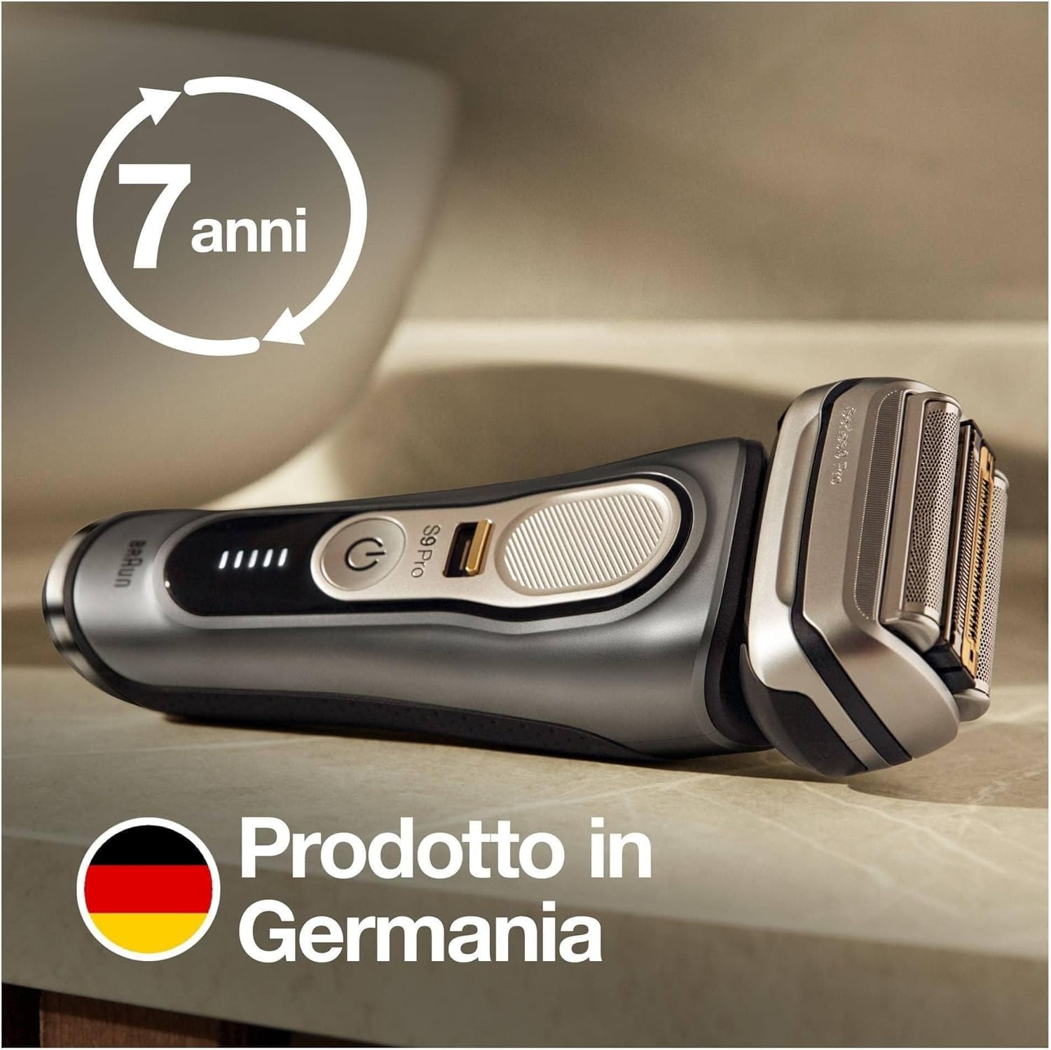 Braun Series 9 Pro Premium Rasierer Herren, Testsieger Stiftung Warentest, 4+1 Scherkopf, Elektrorasierer & Trimmer, Reinigungsstation, 60 Min Laufzeit, 9465cc, noble metal