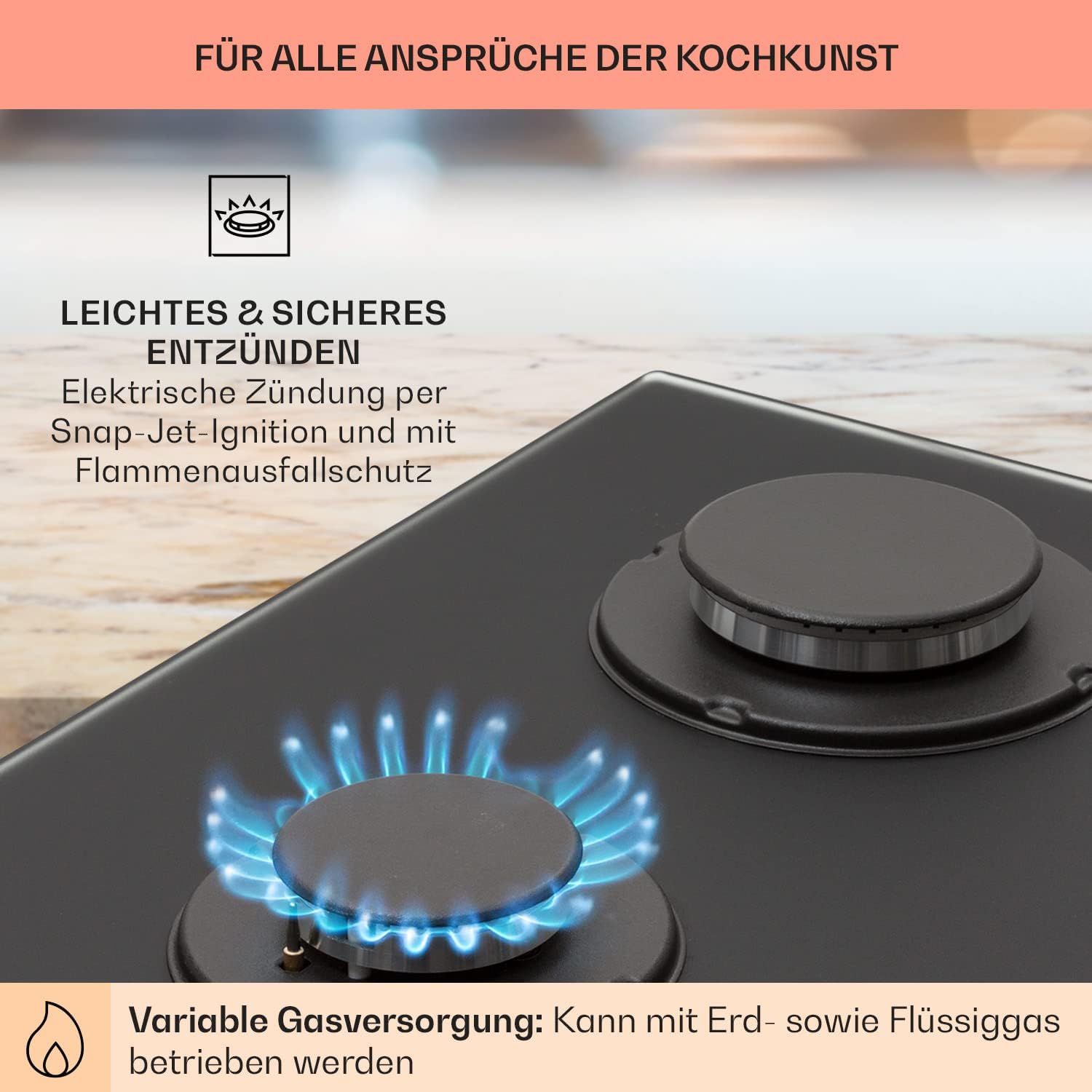 Klarstein Gasherd, Einbau-Gasherd für Propan Gasflasche, Gaskochfeld 4 Flammig, Gasherd für Küche, Camping & Wohnmobil, 8000 W Kochplatte, LPG Gaskocher, Herdplatte für Propangas, Edelstahl Gas-Herd