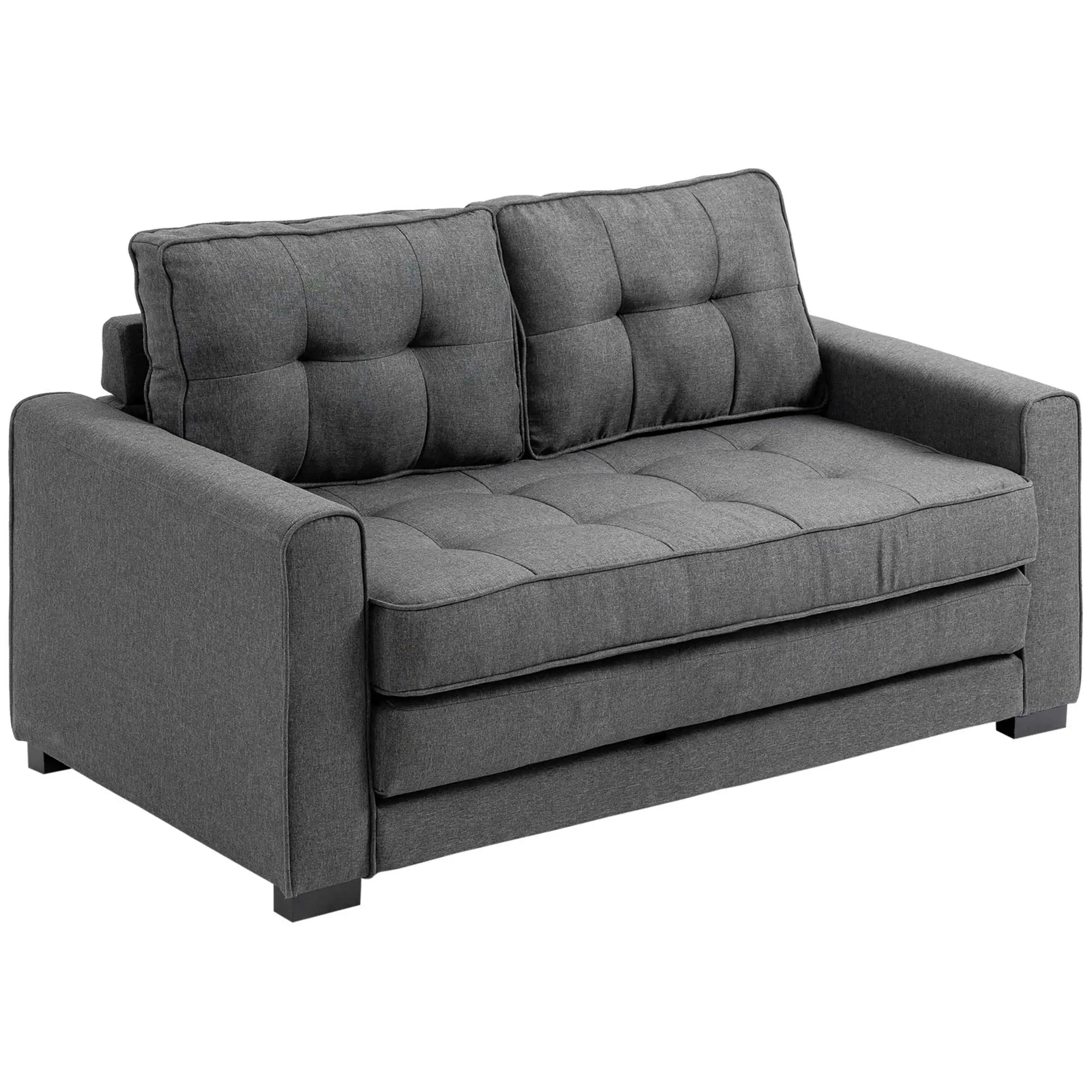 HOMCOM Schlafsofa 2-Sitzer ausziehbar Massivholz Federung Grau