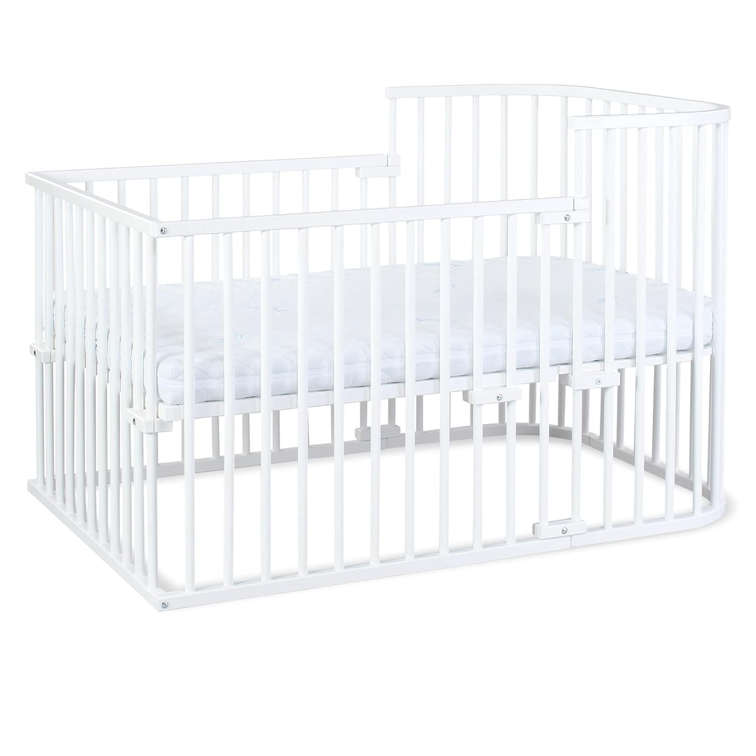 babybay Original Beistellbett aus massivem Buchenholz / kompakt & verwandelbar / Kinderbett Höhe stufenlos verstellbar & umweltfreundlich / mitwachsendes Babybett (weiß lackiert) / inkl. Matratze