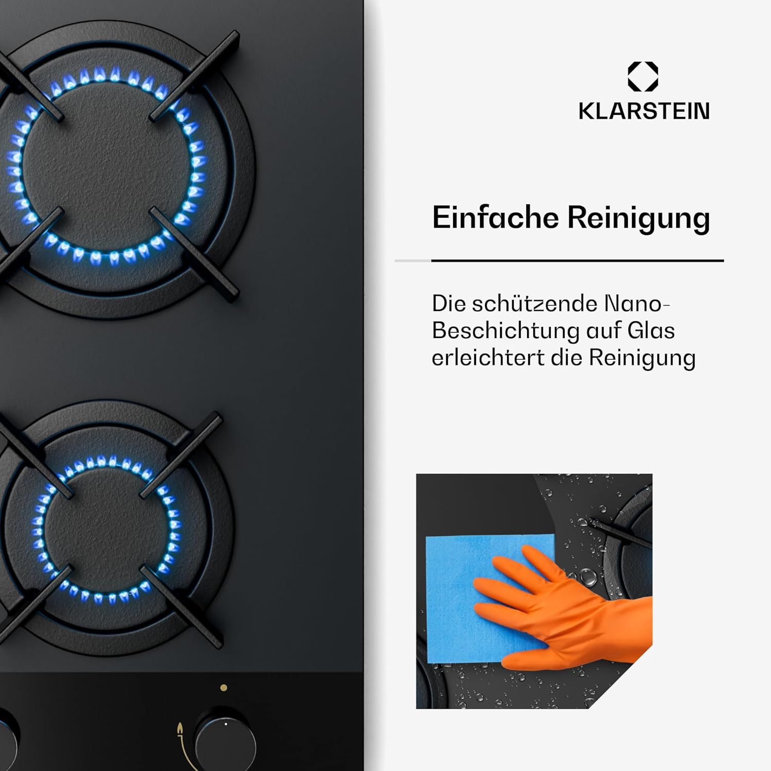 Klarstein Gasherd, Gaskochfeld 4 Flammig, Einbau-Gaskocher für Zuhause & Wohnmobil, Campingkocher mit Glasplatte, Gasherd für Propan- und Erdgas, Edelstahl Gas-Herdplatte Wok Brenner 8000 Watt
