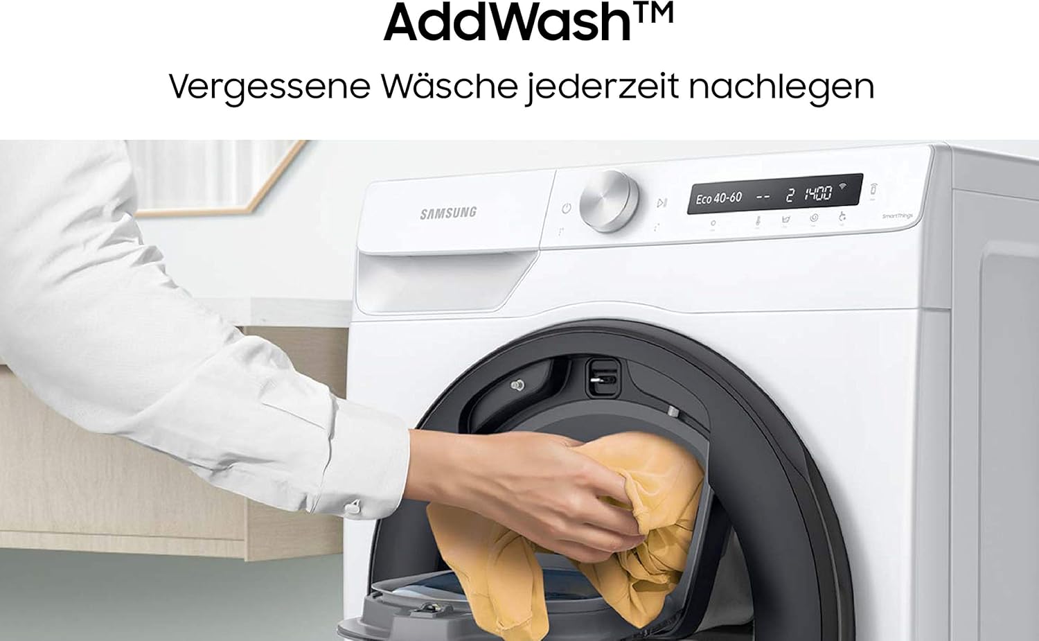 Samsung WW8NK52K0VW/EG Waschmaschine, 8 kg, 1200 U/min, SLIM Platzsparer, Ecobubble, AddWash, Hygiene-Dampfprogramm, Weiß