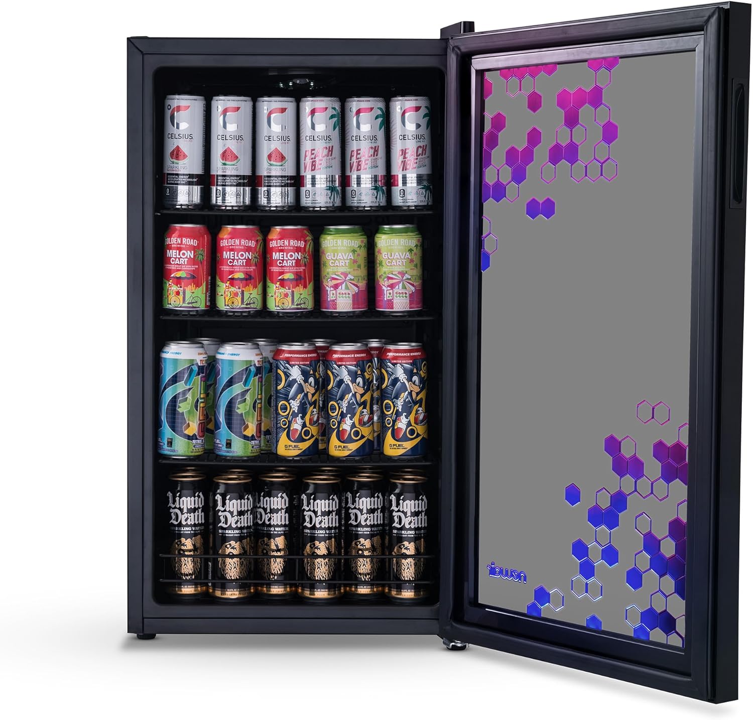 Getränkekühlschrank | Freistehender Kühlschrank für 126 Dosen mit Glastür mit Scharnier rechts | Mini-Getränkekühlschrank, perfekt für Bier, Wein, Limonade und kühlere Getränke