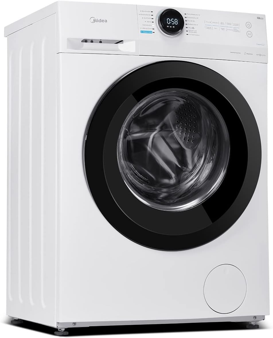 Midea MF200W90WB-14A Waschmaschine / 9KG / A/Leiser & effizienter Inverter Motor/HealthGuard-System/Steam Care/Nachlegefunktion/APP-Steuerung/AquaStop, Weiß