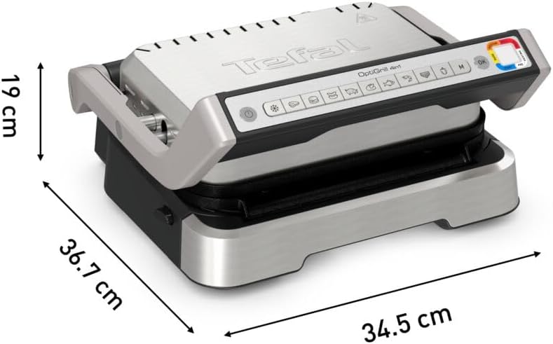 Tefal OptiGrill 4in1 Kontaktgrill mit Backschale, Aufklappbar, Tischgrill, 9 Programme, Garstufenanzeige, Elektrogrill, Backofen, GC776D10