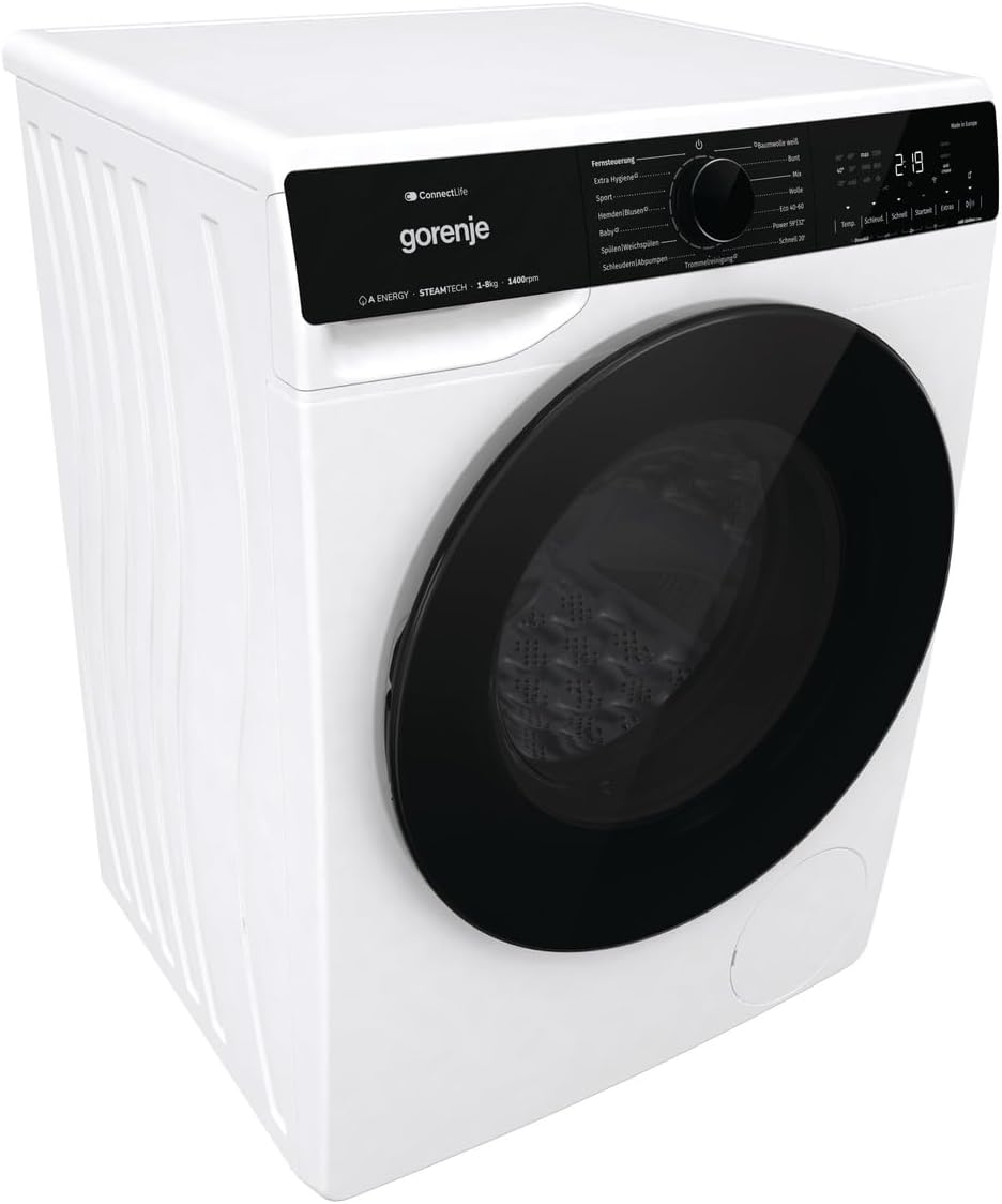Gorenje WPNA 84 SATSWIFI Waschmaschine mit Dampffunktion / 8 kg / 1400 U/Slim Line/ConnectLife WiFi/Total AuaStop/Inverter PowerDrive Motor/Edelstahltrommel/Kindersicherung/EEK A