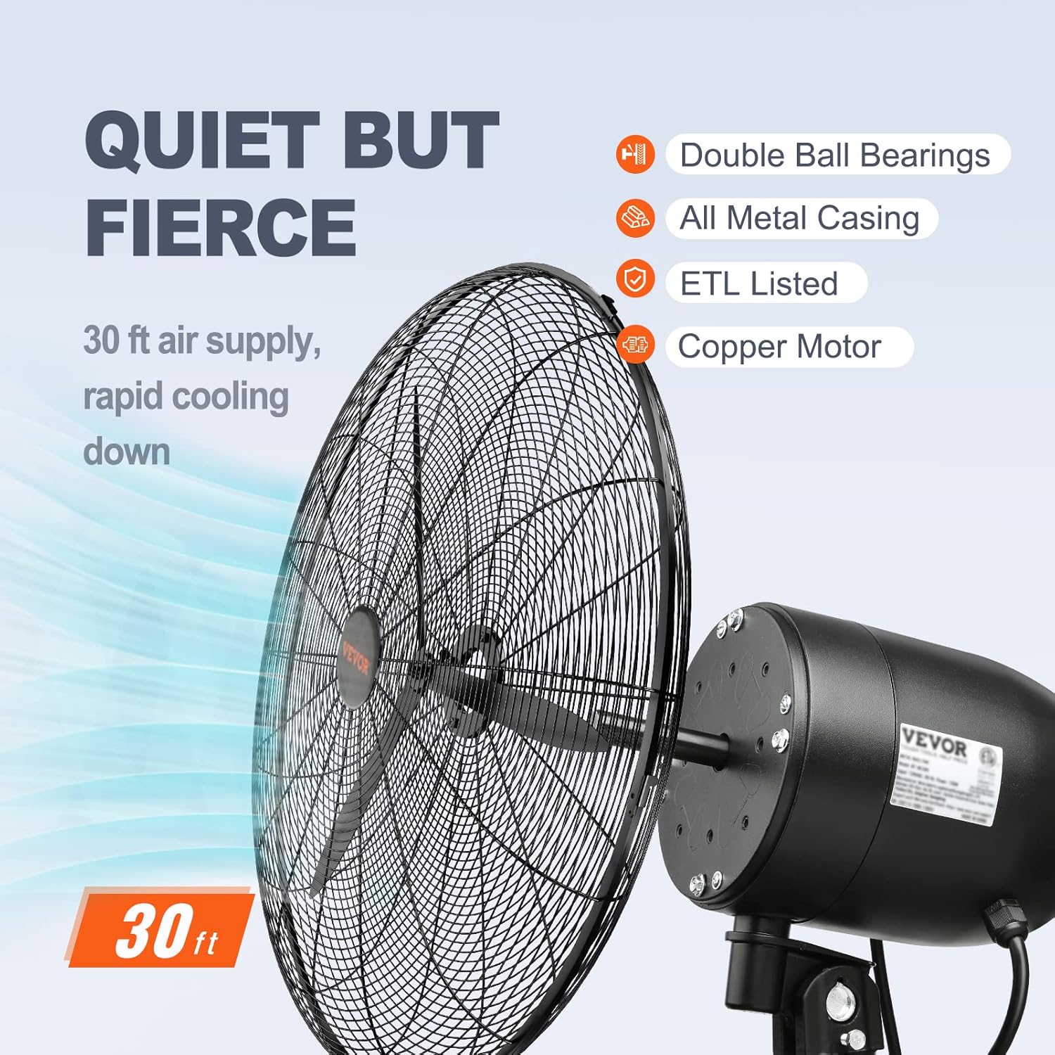 VEVOR Nebelventilator, 74,9 cm, wasserdichter Industrieventilator, 3 Geschwindigkeiten, 9500 CFM, gewerblicher oder privater Ventilator zur Kühlung von Lagerhäusern, Gewächshäusern, Werkstätten