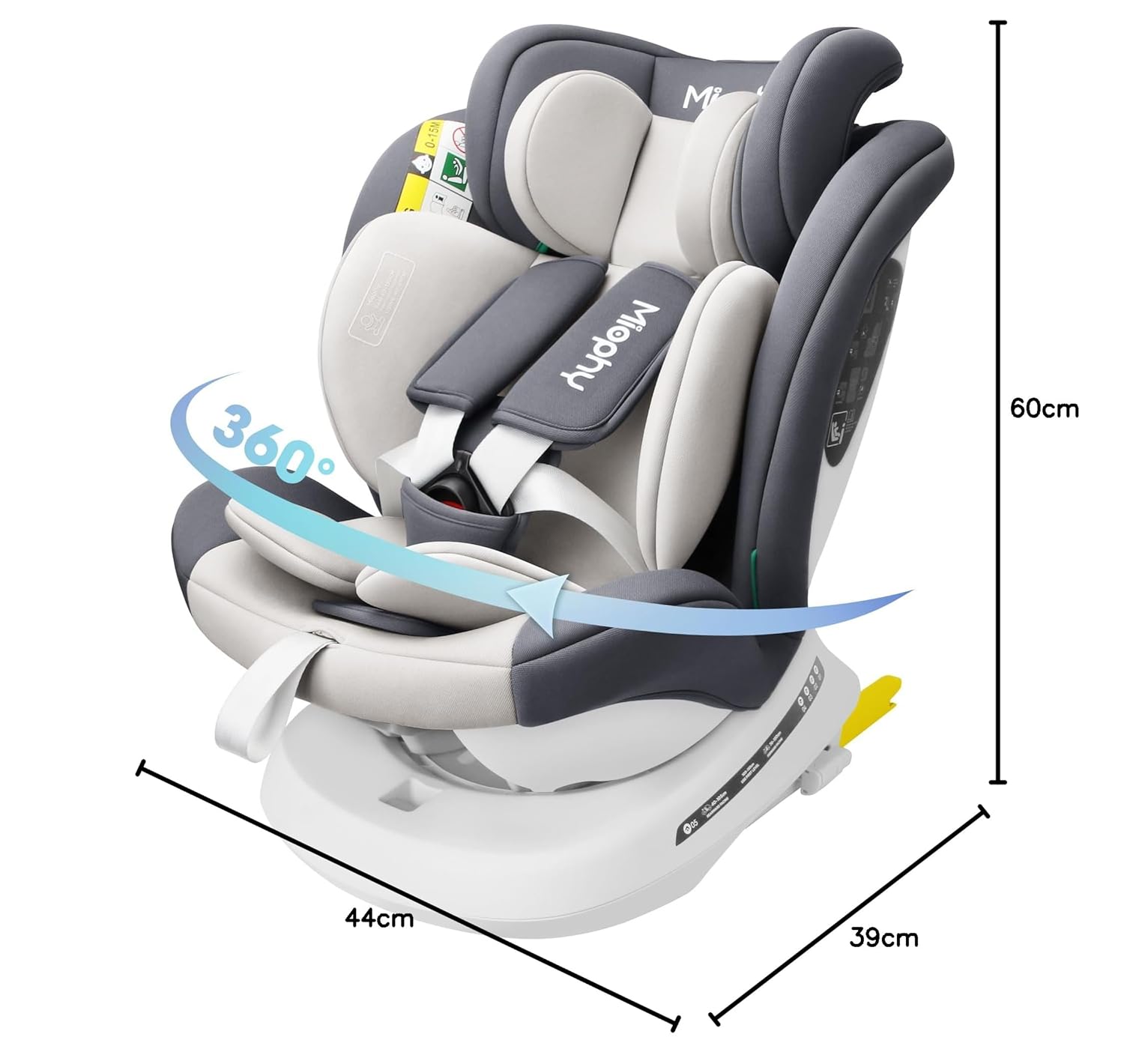 Miophy I-Size 360°drehbar Kindersitz, Gruppe 0+1/2/3, 0-12 Jahre, 40-150 cm, Baby Autositz mit isofix