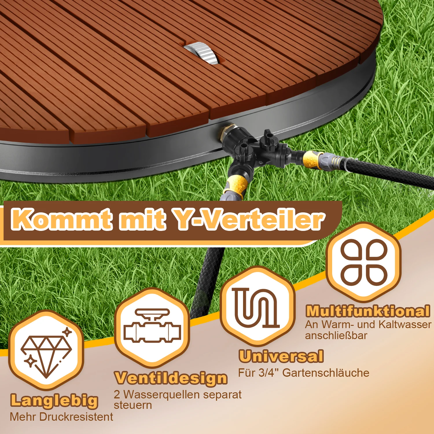Sonnewelt Bodendusche Gartendusche mit Furad und Kupfer-Düsen