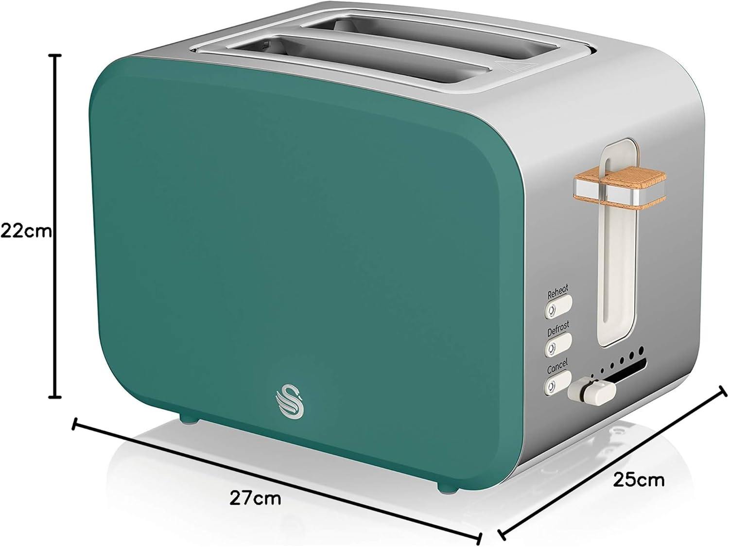 Swan Nordic Frühstücksset, Wasserkocher, 1,7 l, 2200 W, Breitschlitz-Toaster, 2 Scheiben, digitale Mikrowelle 20 l, modernes Design, Holzoptik, Grün