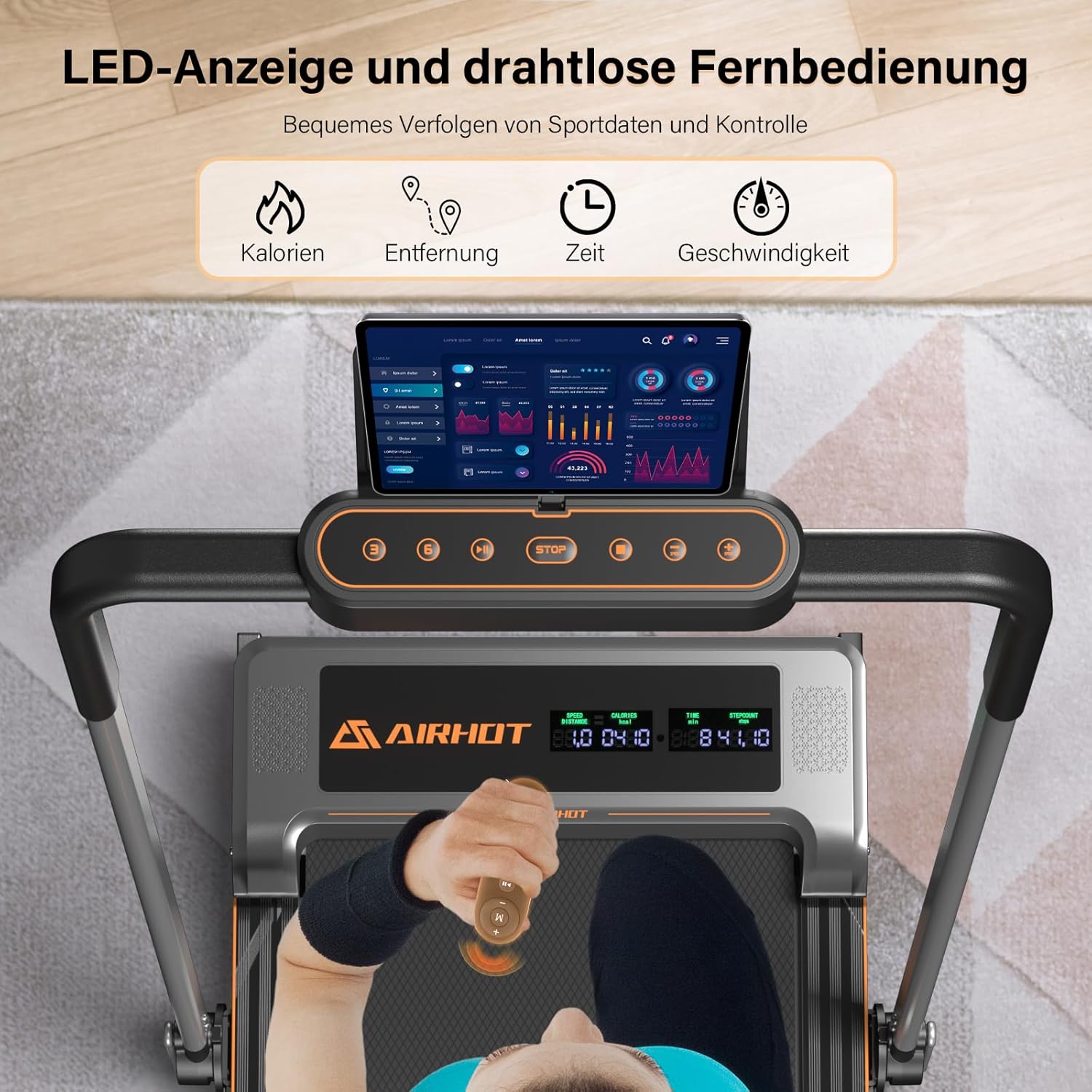Laufband für Zuhause-AIRHOT, 2,5 PS Walking Pad, Untertisch-Laufband mit Fernbedienung und LED-Anzeige, maximale Geschwindigkeit von 6 km/h BZW. 12 km/h. Kompaktes Laufband für zuhause oder das Büro