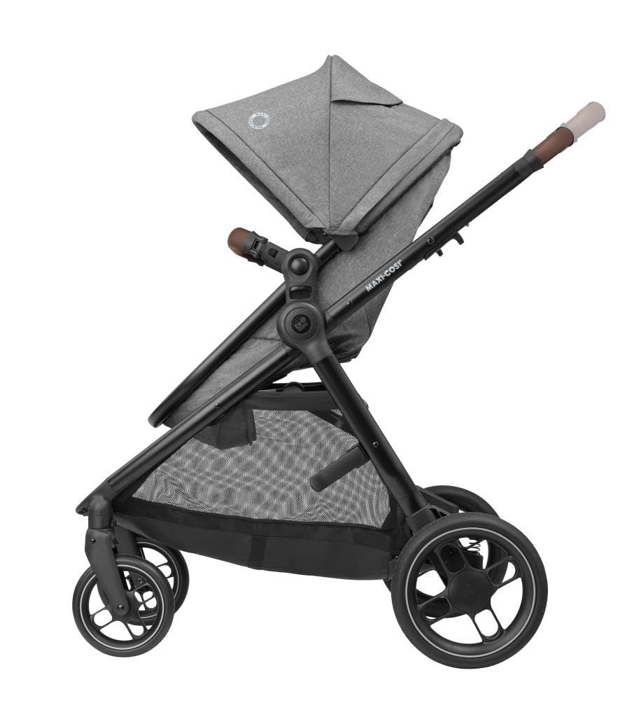 Maxi-Cosi Zelia S Trio Kinderwagen 3 in 1 Komplettset, 0-4 Jahre, bis 22 kg, Zusammenklappbar, Kompakt, Verstellbarer Baby Kinderwagen, mit CabrioFix S i-Size Babyschale, Zubehör, Wickeltasche, Grau
