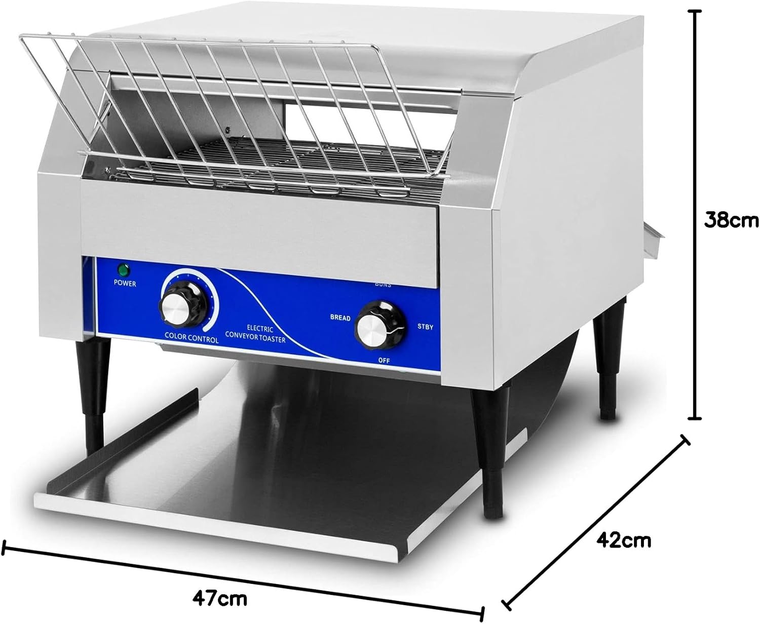vertes Durchlauftoaster Toaster mit Laufband aus Edelstahl (1940W, 230V, Gastro Profi für Toast und Burger Buns, Zugabefach, 2 Ausgabefächer, 7 Geschwindigkeitsstufen, Krümelschublade, 2 Modi)