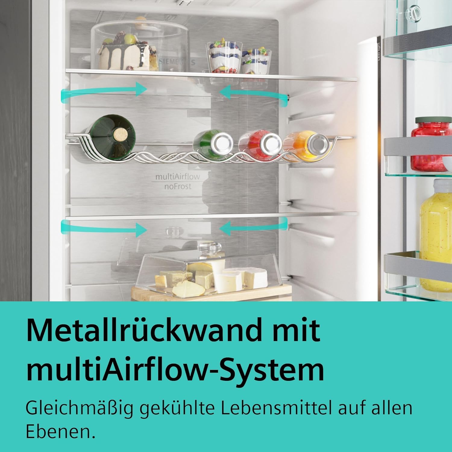 SIEMENS KF96NVPEA iQ300 Multi-Door-Kühlschrank, 183 x 91 cm, 405 L Kühlen & 200 L Gefrieren, hyperFresh längere Frische, noFrost nie wieder abtauen, superCooling schnellere Kühlung