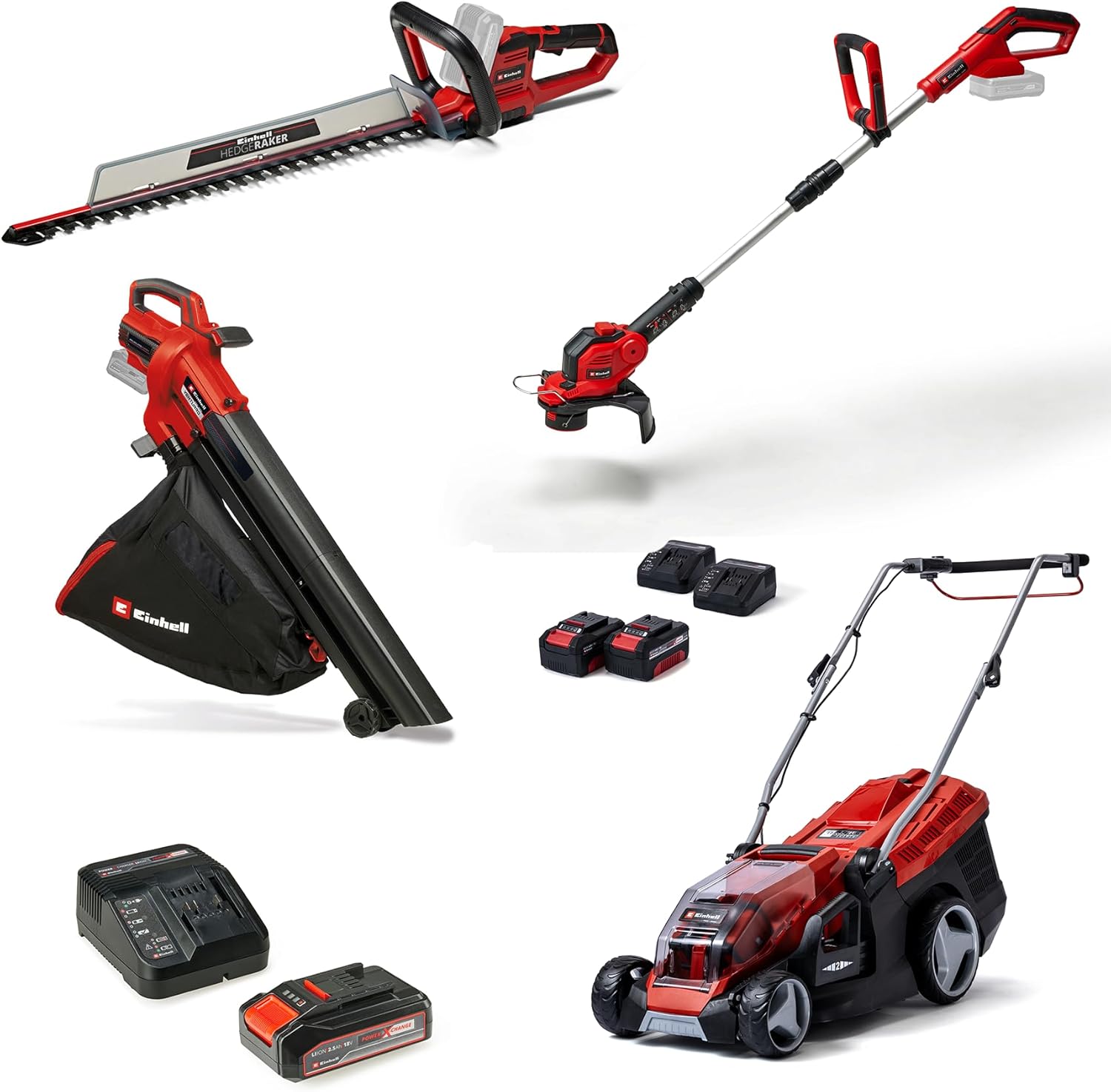 Einhell Akku-Rasenmäher GE-CM 36/36 Li Kit Power X-Change (36 V, 36 cm Schnittbreite, bis 400 m², Brushless, 40L Fangkorb, 25-75 mm Schnitthöhe, inkl. 2x 4,0 Ah Akku + 2x Ladegerät)