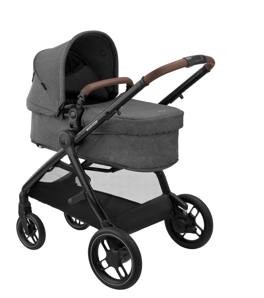 Maxi-Cosi Zelia S Trio Kinderwagen 3 in 1 Komplettset, 0-4 Jahre, bis 22 kg, Zusammenklappbar, Kompakt, Verstellbarer Baby Kinderwagen, mit CabrioFix S i-Size Babyschale, Zubehör, Wickeltasche, Grau